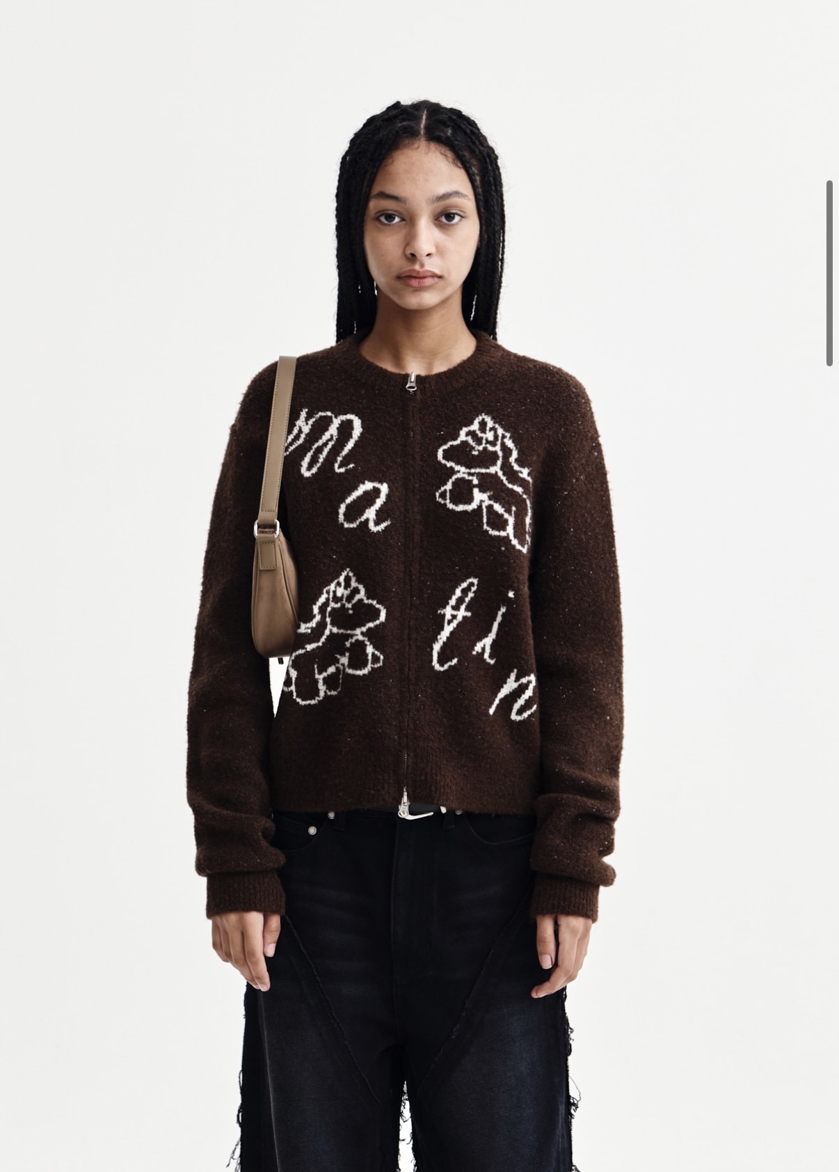 MATIN KIM特價場 MATIN PONI CONI KNIT ZIP UP IN BROWN