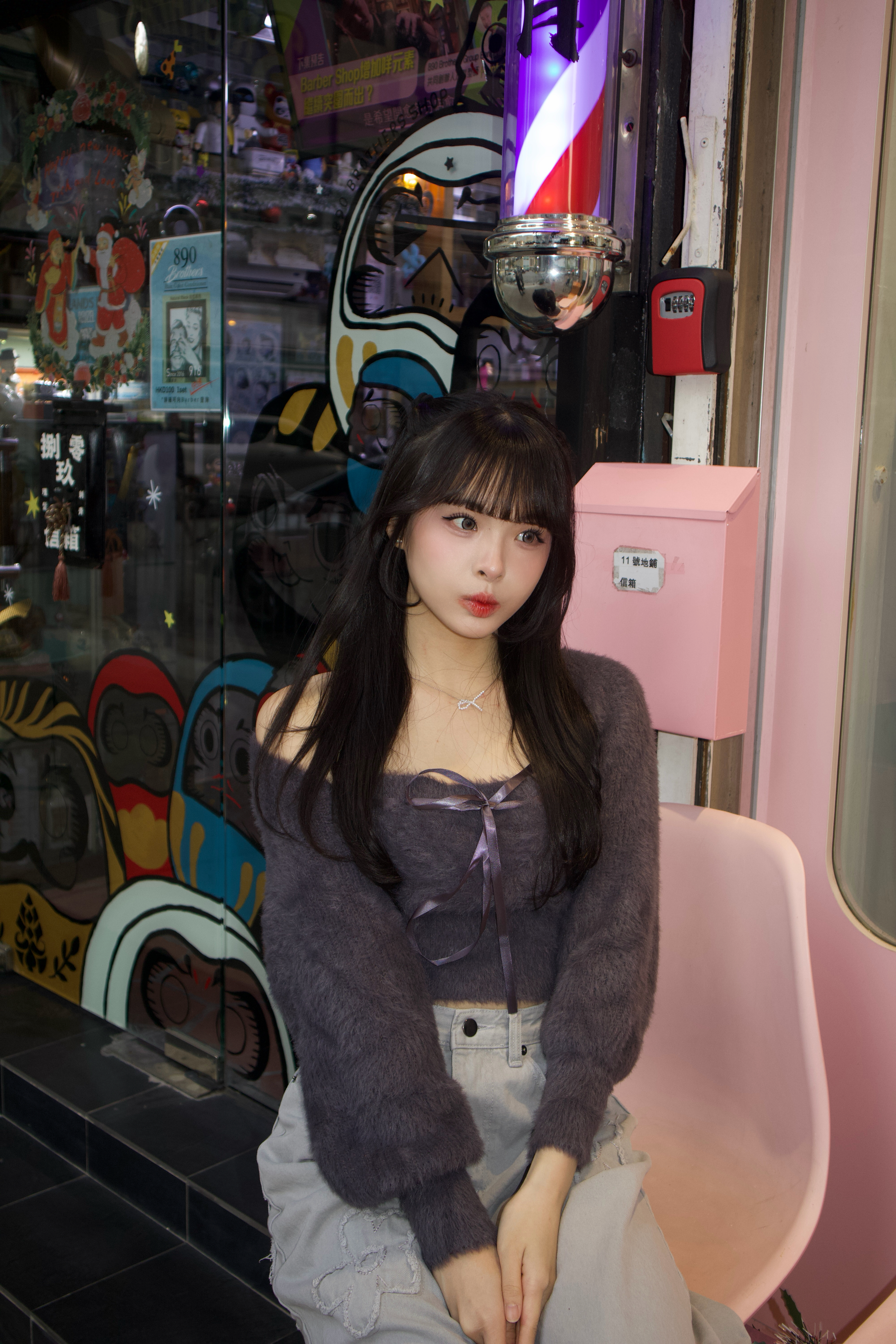 韓國毛毛抹胸綁帶蝴蝶結+罩衫外套