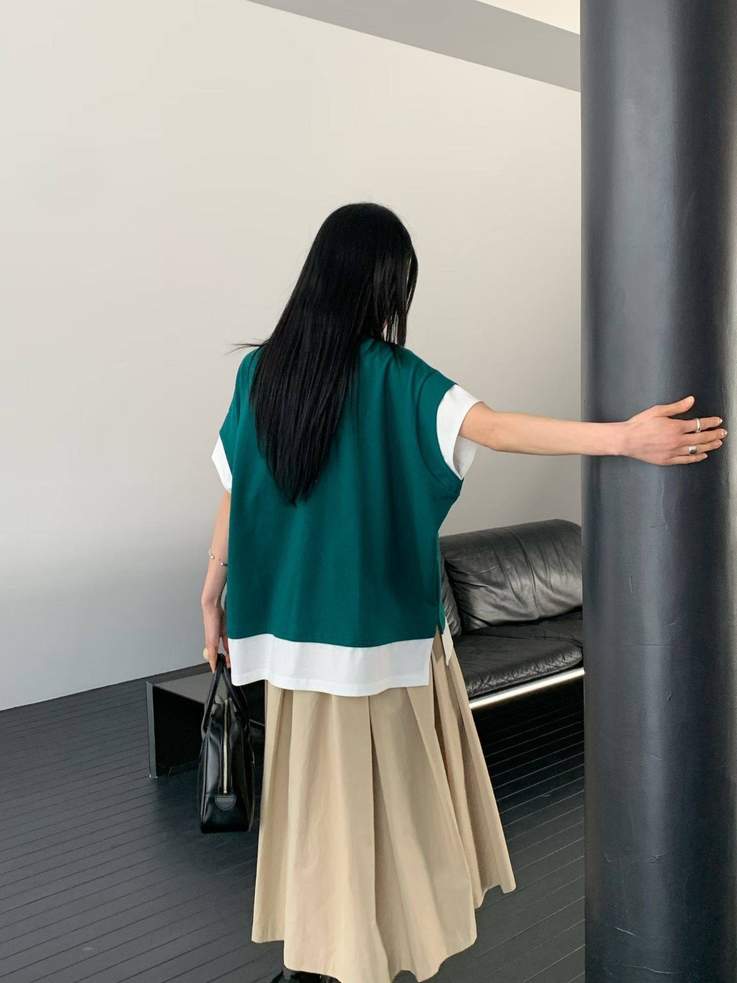 撞色拼接寬鬆休閒T恤