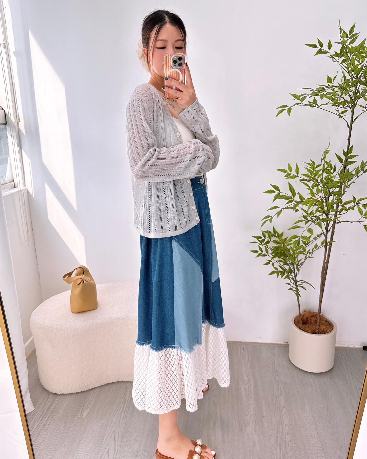 重工高質通花拼牛仔半截裙 2色