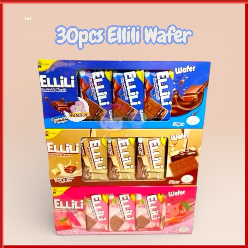 30pcs Ali Ellili Sandwich Biscuit wafer (strawberry / chocoalte / blackwhite)