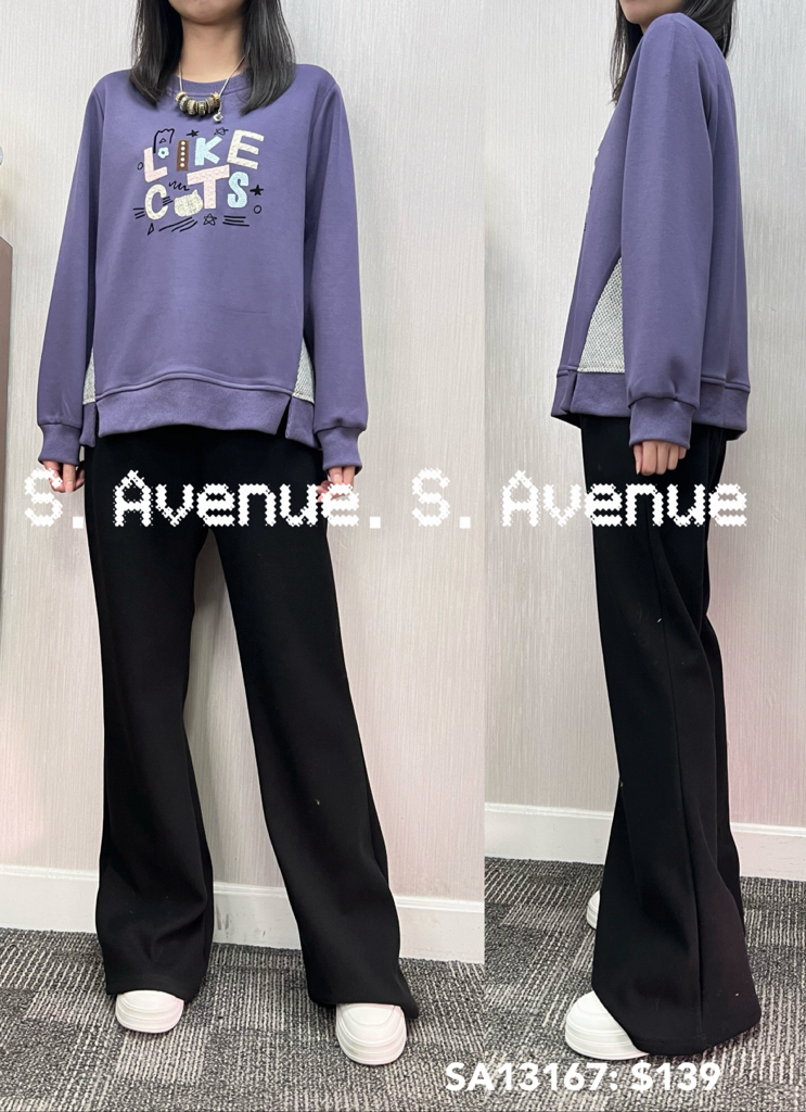 SA13167: 長袖Like cats側拼在下開叉衞衣