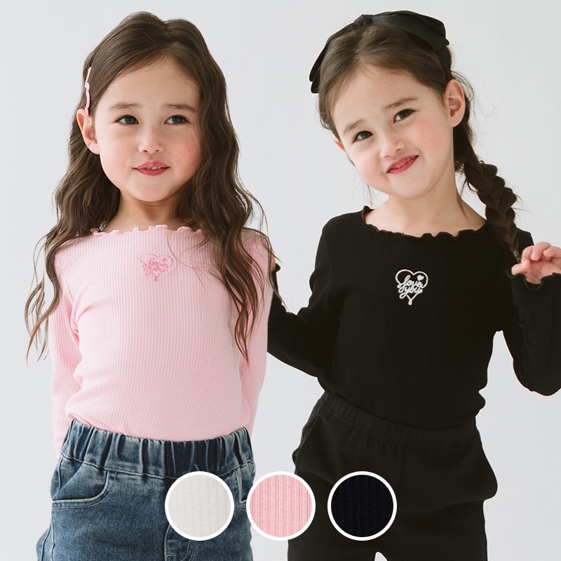 圓領刺繡愛心木耳邊打底衫