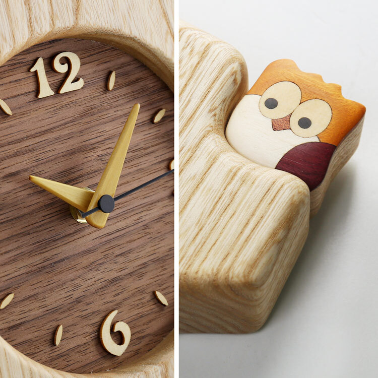 🔥🔥【日本製《PECKER》木製貓頭鷹座枱鐘】