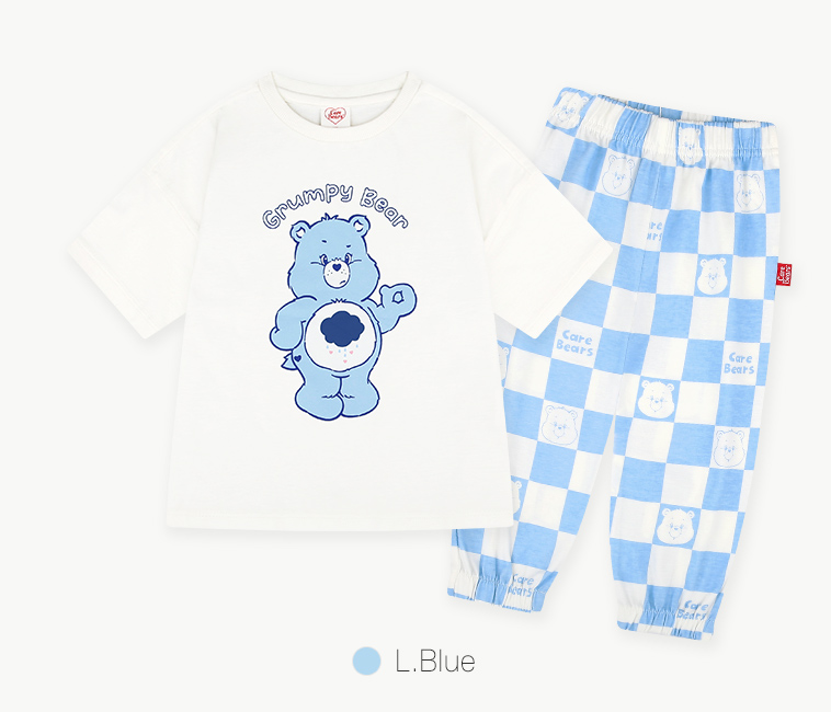 ☀️預訂 韓國直送☀️🇰🇷正版Care Bears兩色暴躁愛心小熊印花棋盤格紋上下套裝