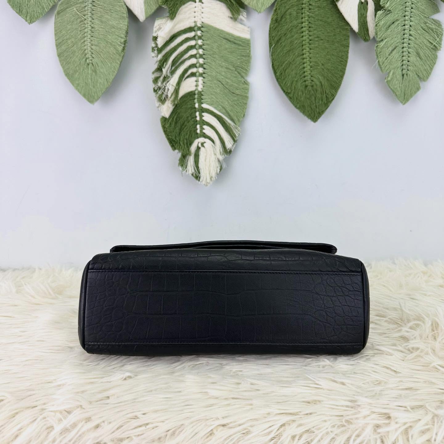 YSL🤍PRE OWNED West Hollywood 黑銀鱷魚壓紋 郵差包🖤