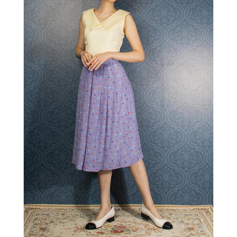 C.a. 1970s Lavender Colourful Irregular Dot Pattern Skirt - 26" Waist (FK056)