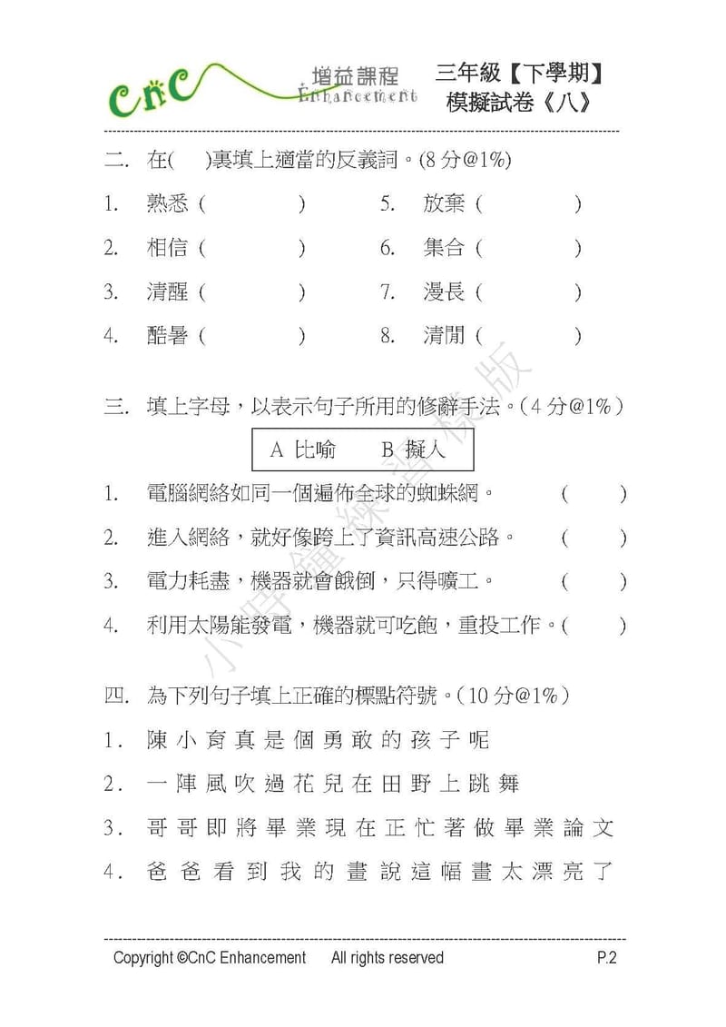  模擬試卷 (三年級)
