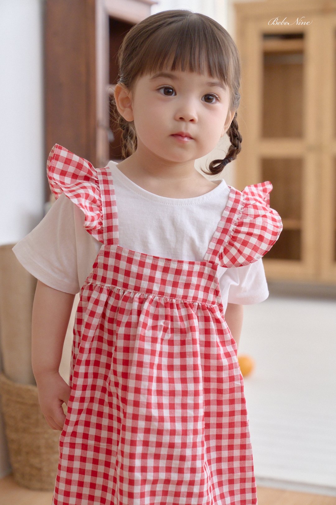 ☀️預訂 韓國直送☀️🇰🇷Bebenine兩色格紋荷葉邊純棉吊帶連身裙