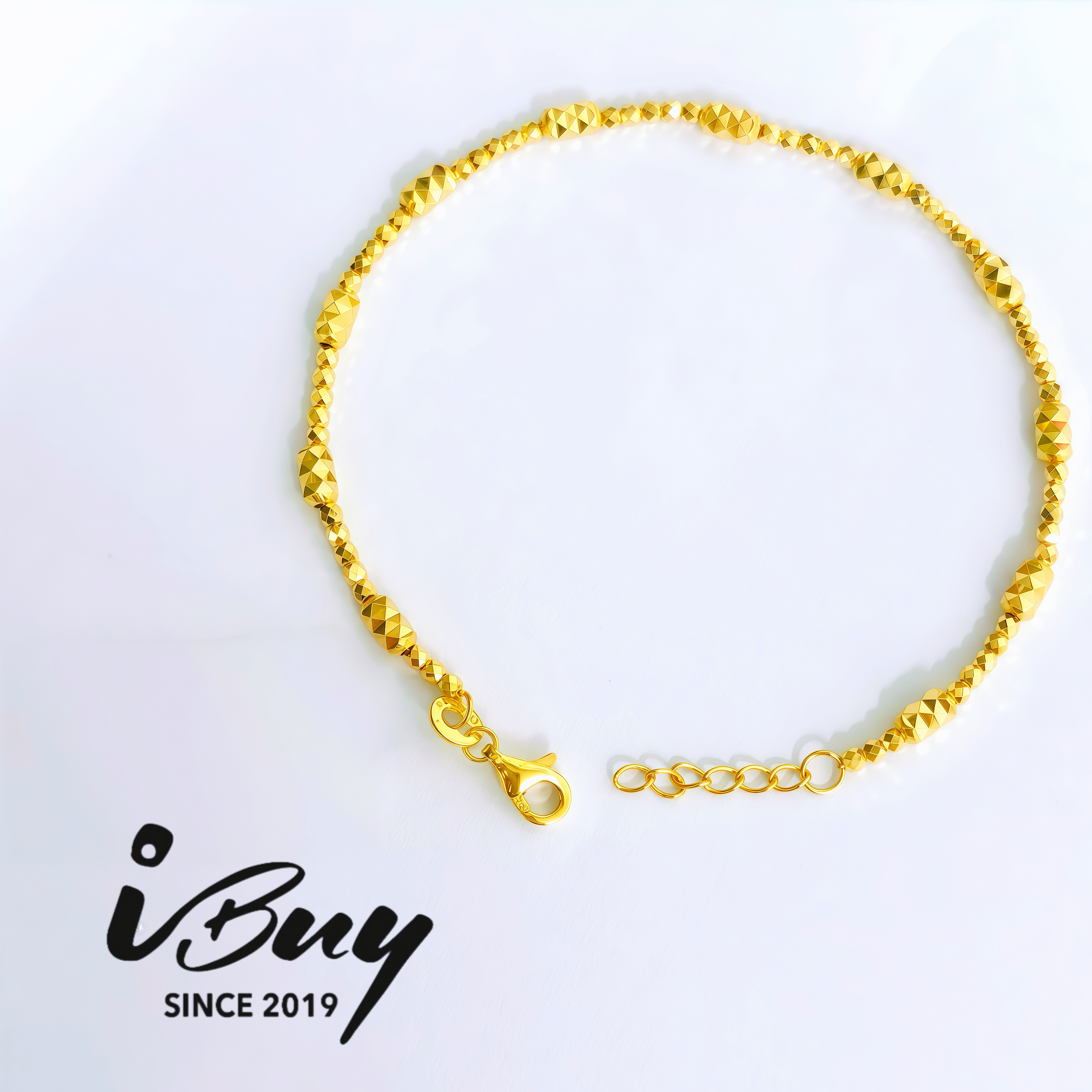 916 GOLD FULL BICONE DIAMOND CUT BEAD BRACELET 916 金 菱格蹦迪珠手链