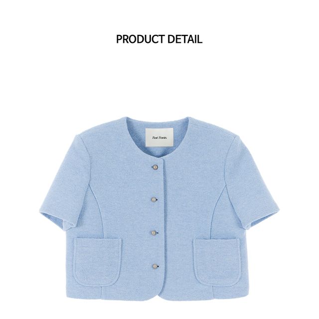 ★Rose Frantz★ Tweed Wool Jacket [Sky Blue] Rose Frantz Half Sleeve Tweed Jacket [Sky Blue] | KAZUE