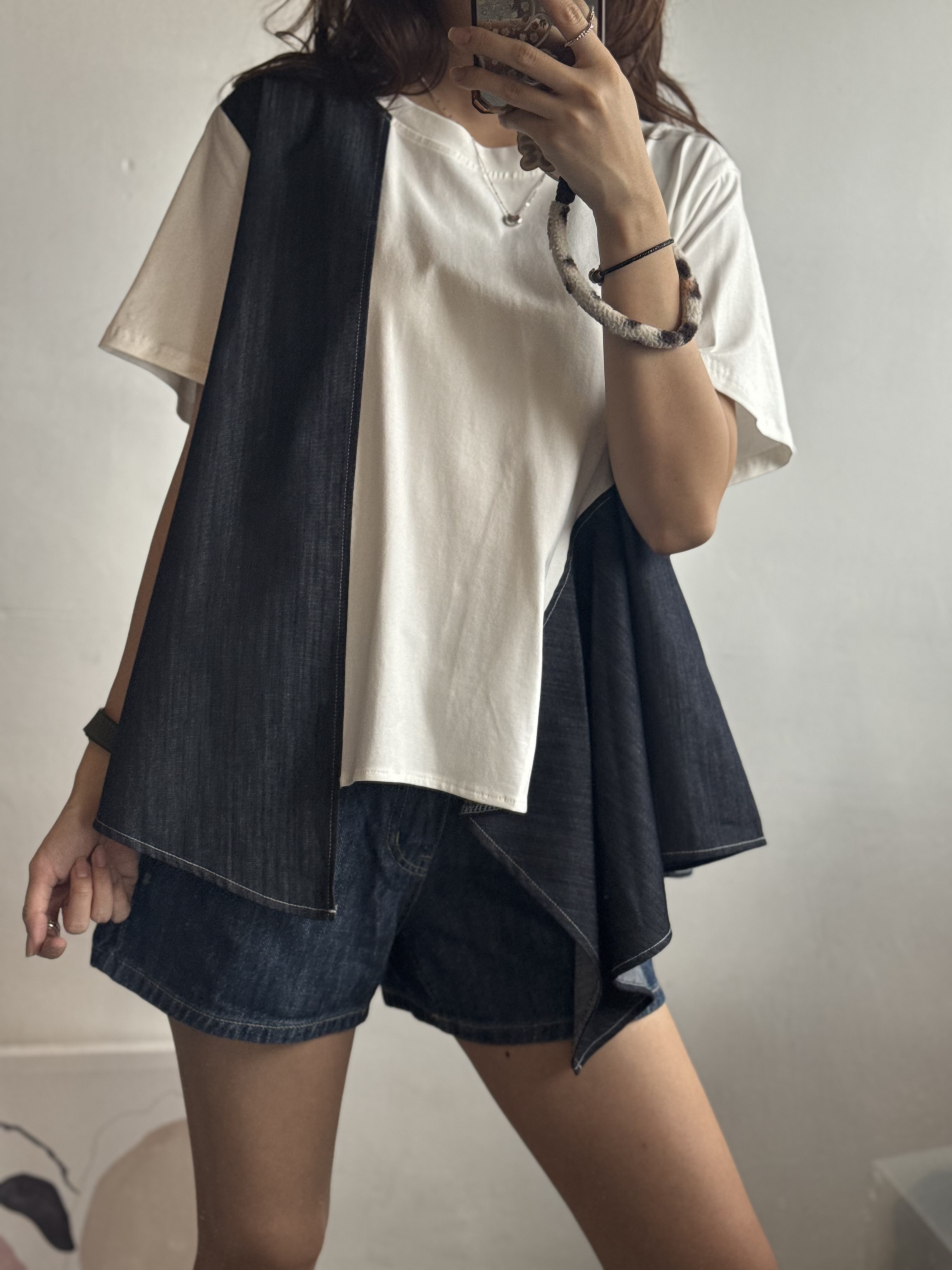 Cotton 拼牛仔傘Top