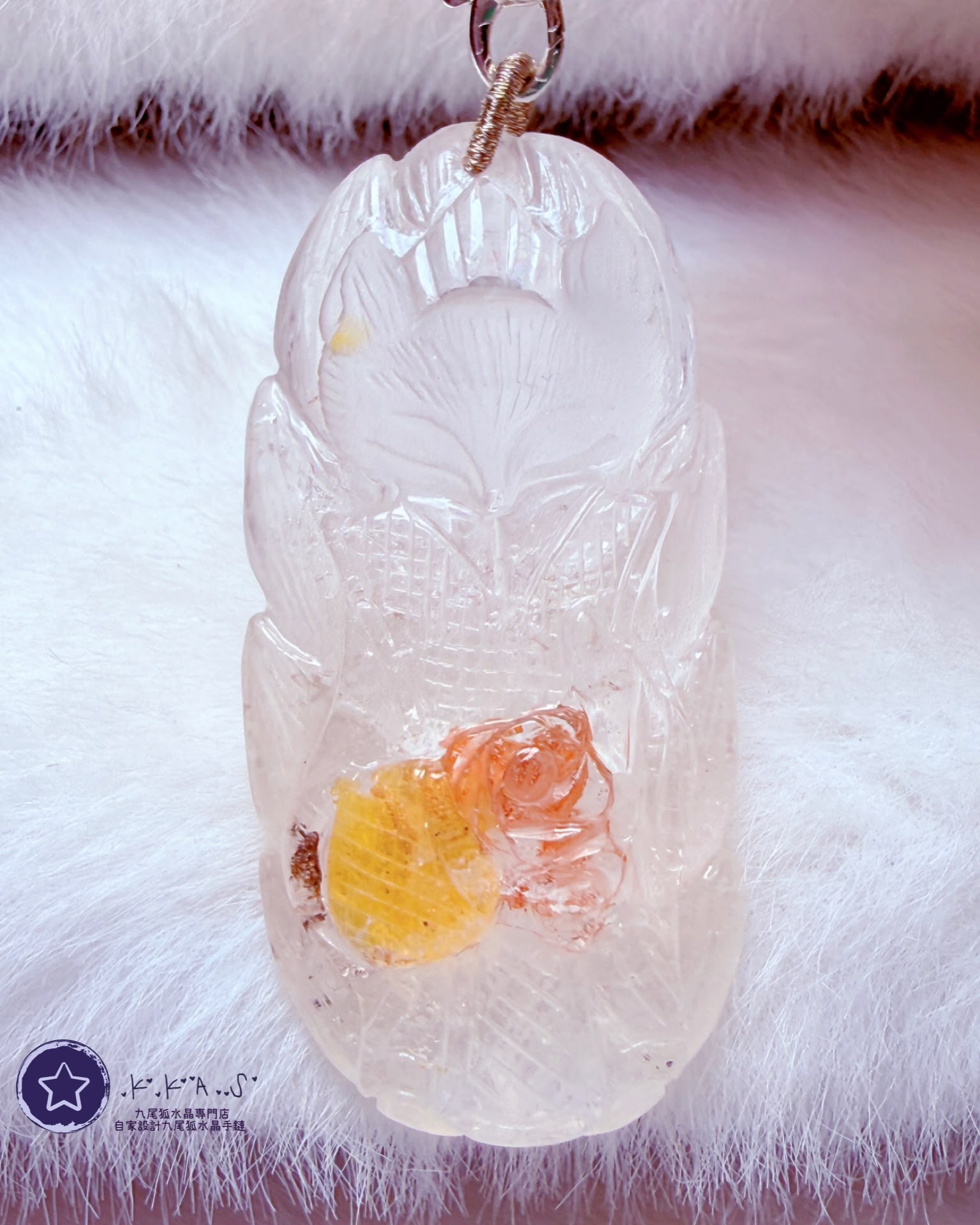 K00327 錦鯉膠花 玫瑰花狐 - 吊墜頸鏈/套鏈