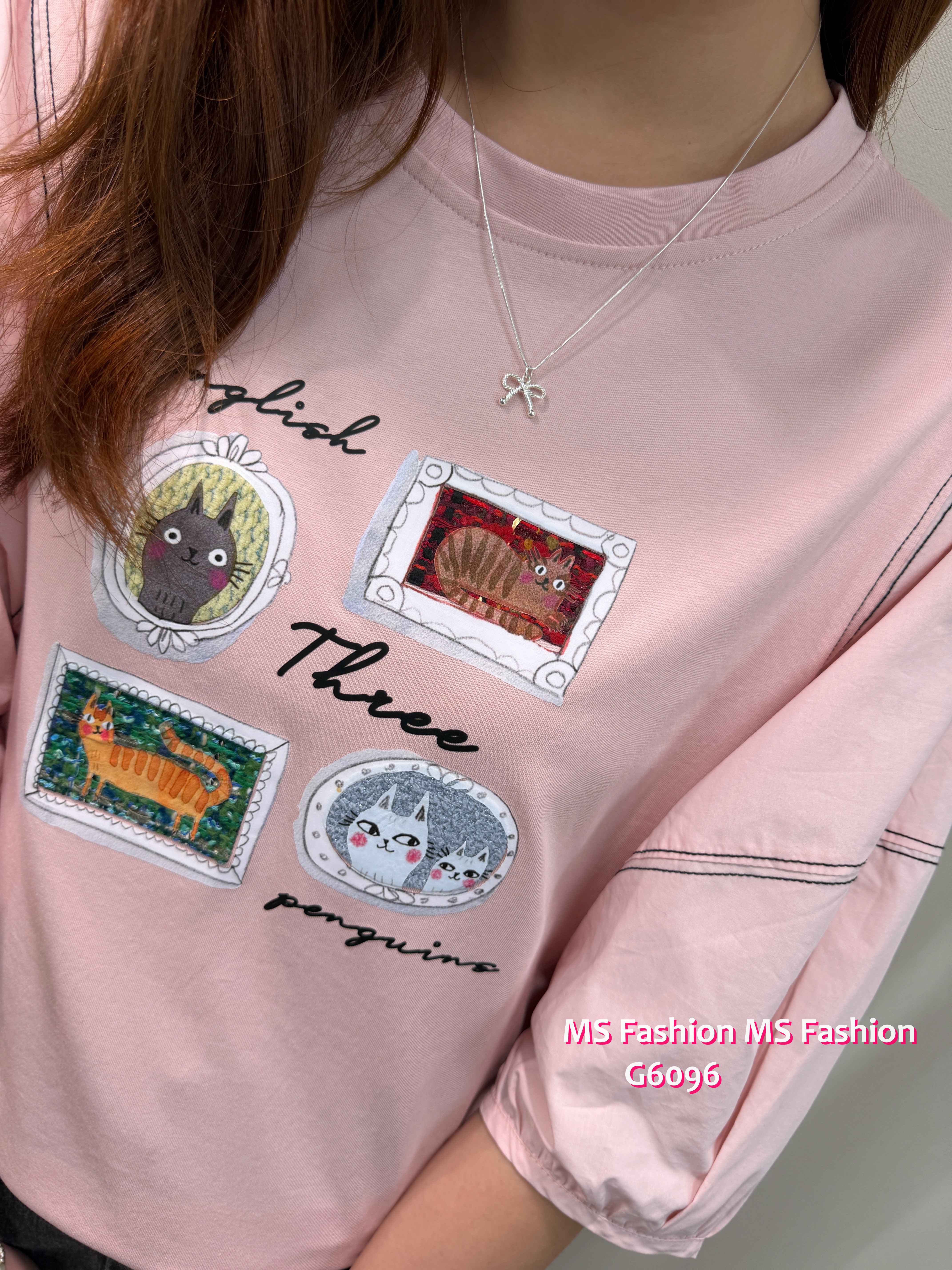 G6096 韓國🇰🇷靚print明線中袖top