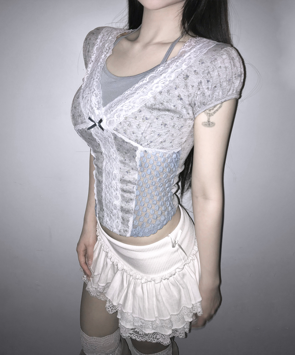 Layered Lace-Trim Floral Top