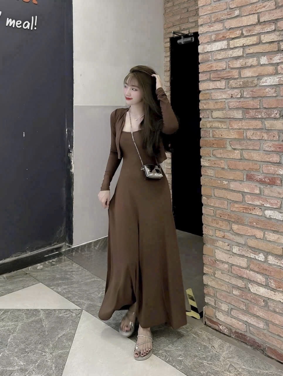 针织紧身连衣长裙两件套女