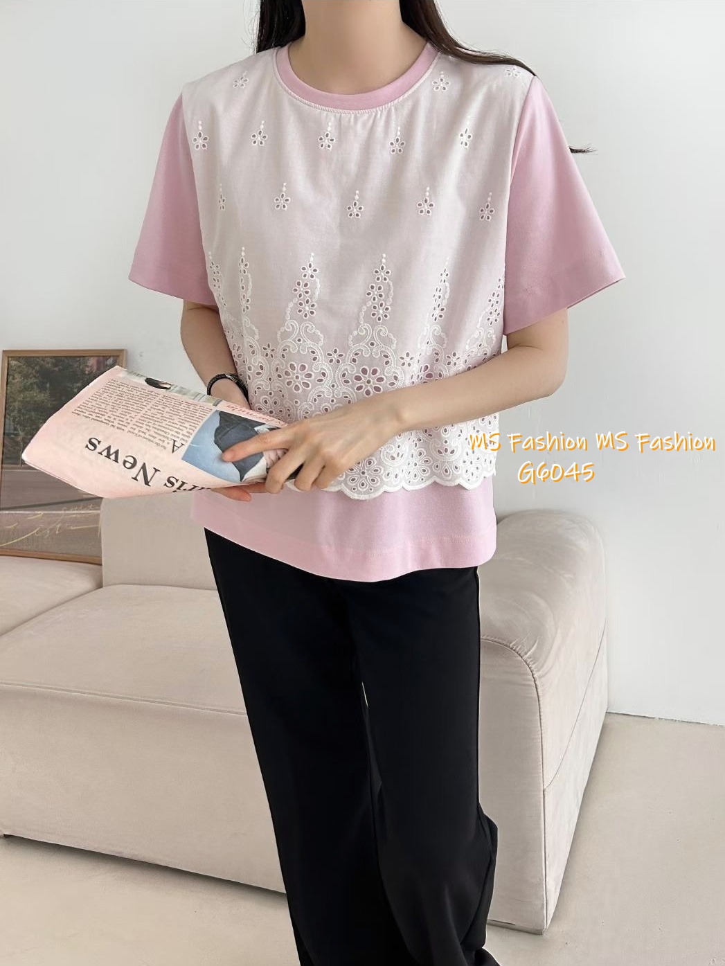 G6045 韓國🇰🇷通花拼布top