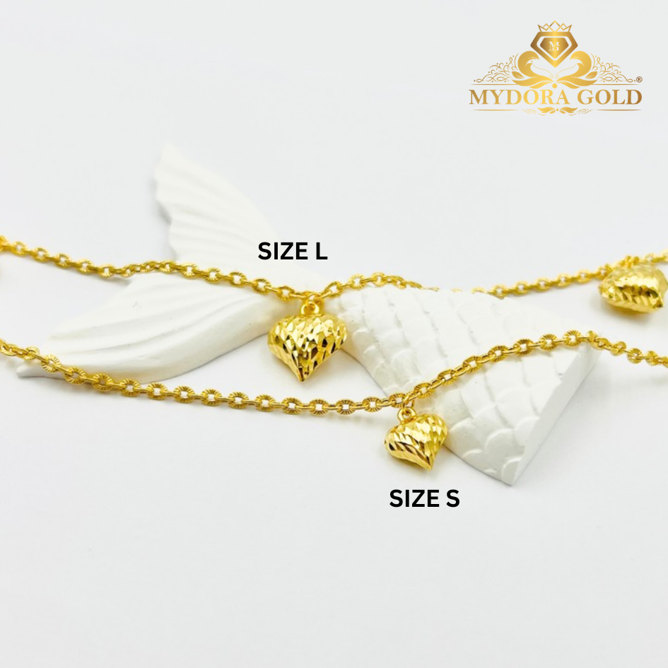 MYDORA Rantai Tangan Sauh Matahari Gantung 3 Love Pahat | EMAS 916/22K