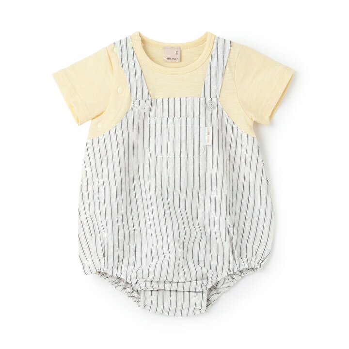 🇯🇵預訂 日本直送🇯🇵Petit Main兩色格紋條紋口袋吊帶短袖包屁衣