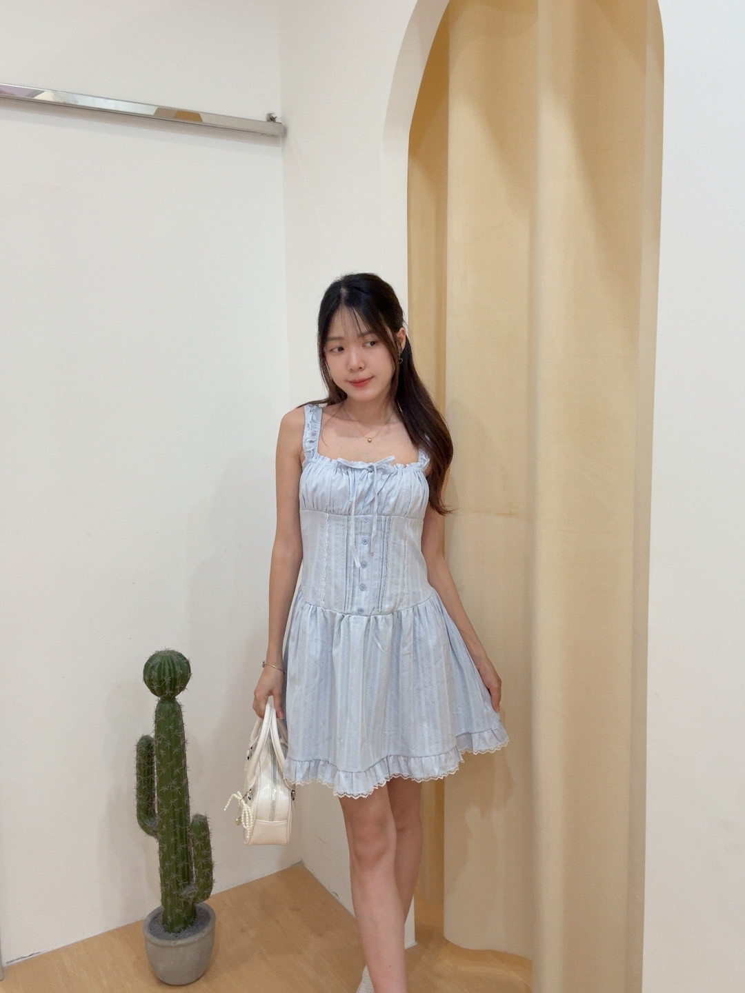 少女感提花蕾丝拼接连身裙 R2697