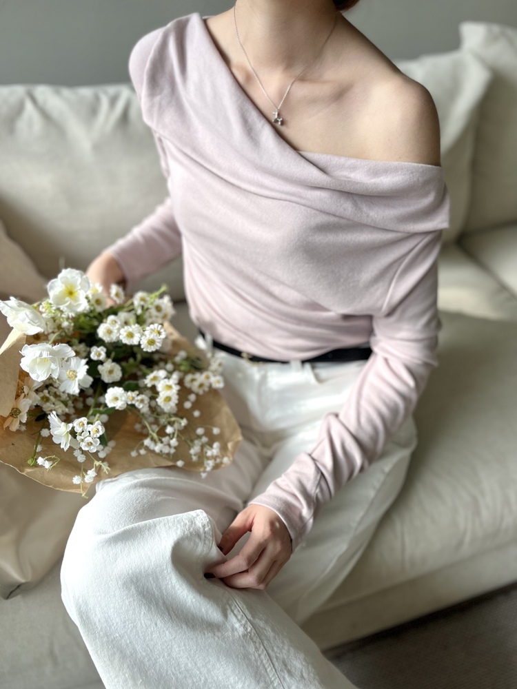 Muse Off Shoulder Drape Top (Dusty Pink)