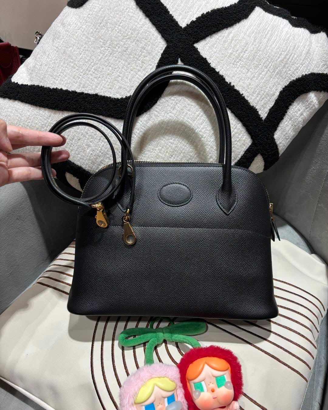 Hermes bolide 27,黑色牛皮金扣 STAMP D  100%Authentic ,99%new ✅肩帶全新未使用✅dust bag✅box 