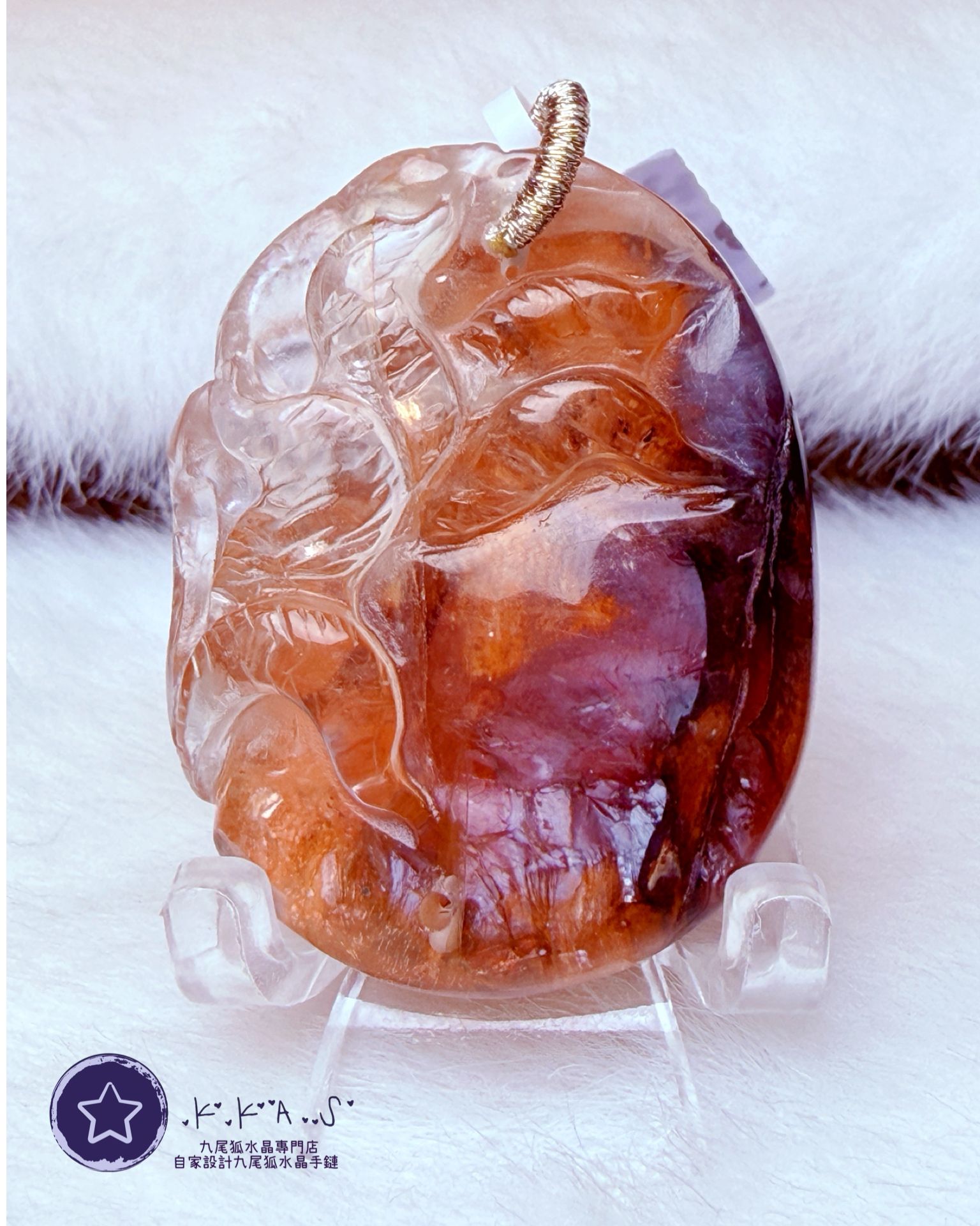 K00188 紅膠花 側臉九尾狐 - 吊墜/手牌兩用款