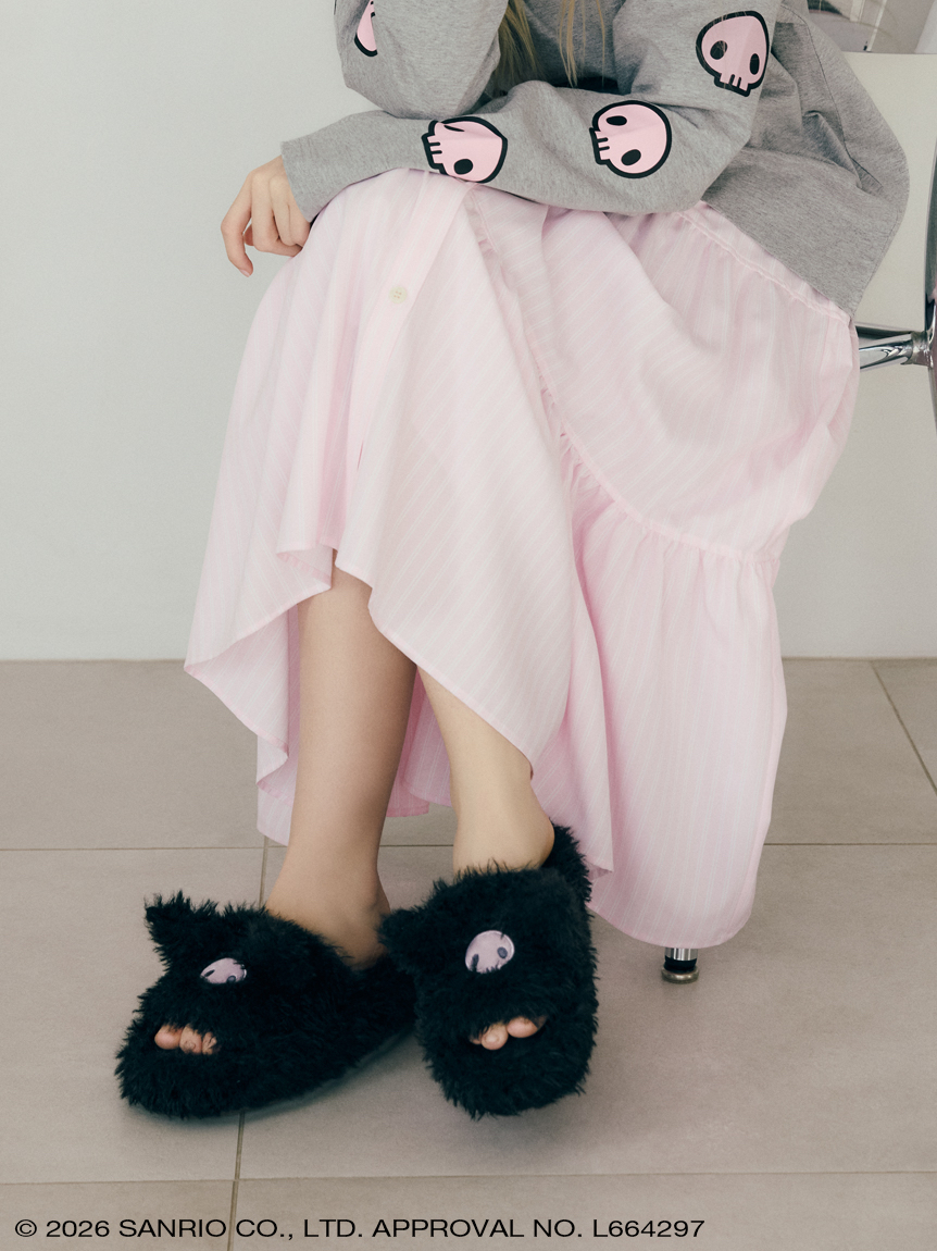 🎀【預訂】Sanrio 毛毛厚底拖鞋 - Kuromi