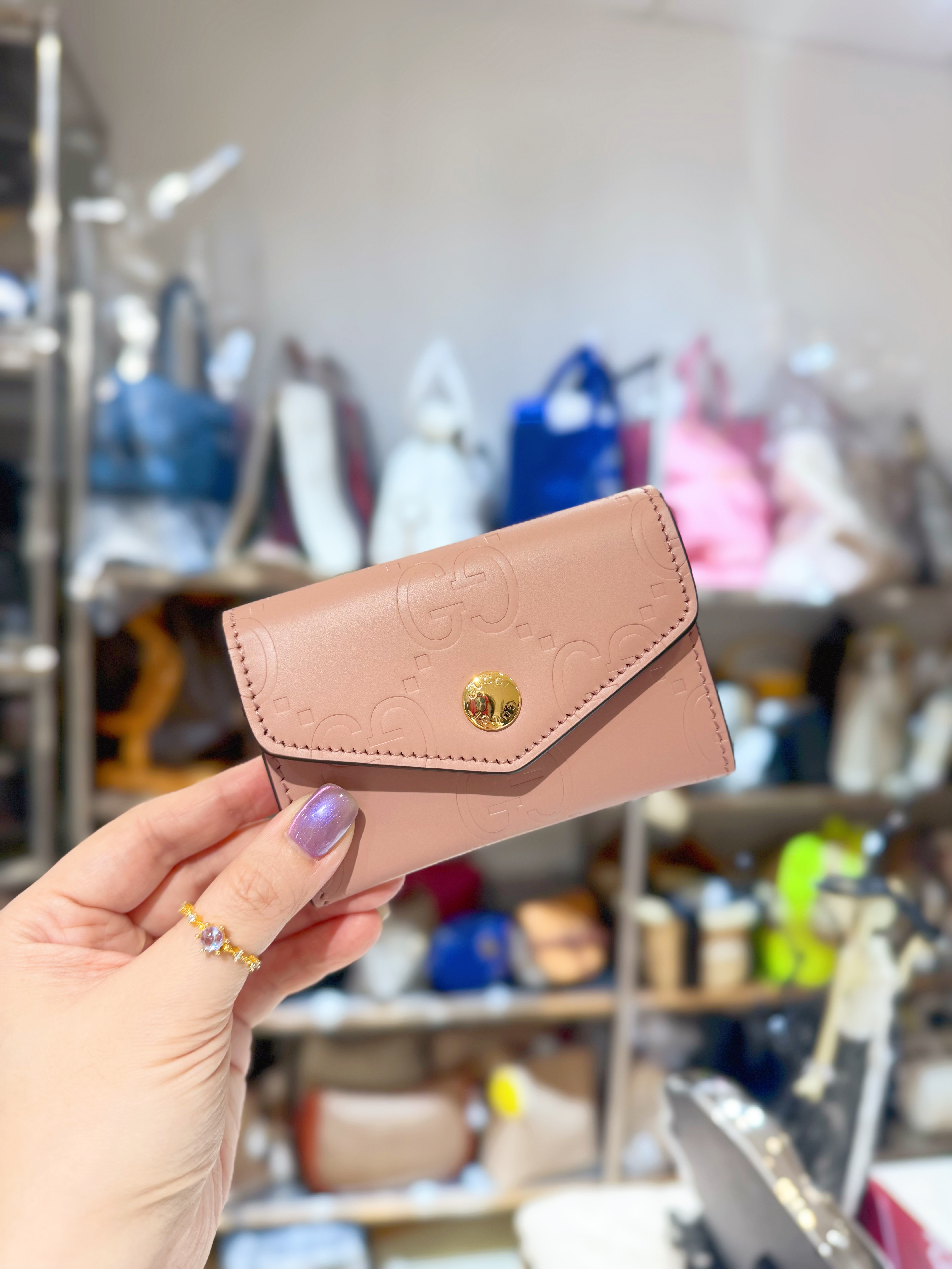 Gucci flap card holder pink