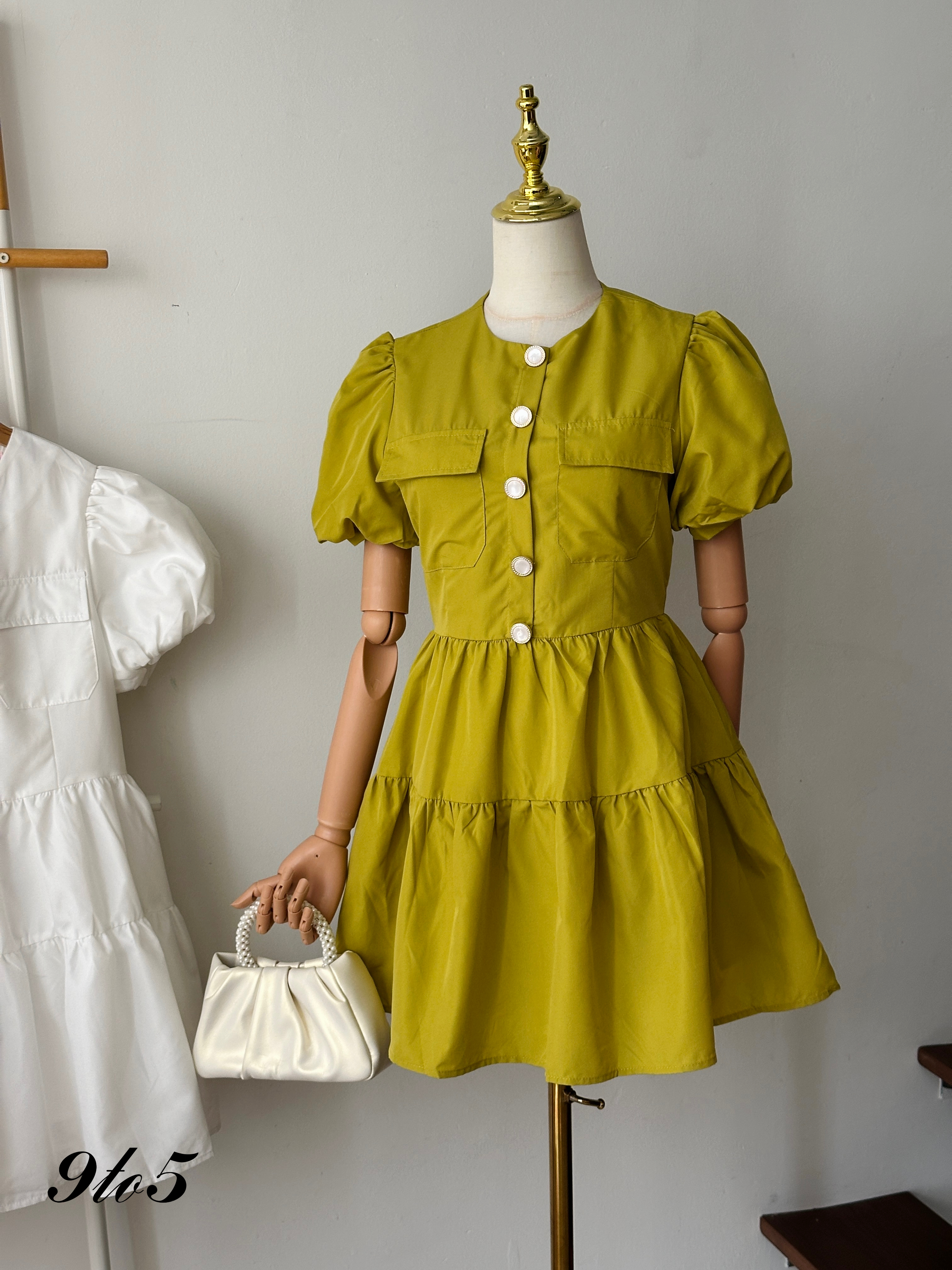 D2323 Puff Sleeve Layered Dress - 3 Colors