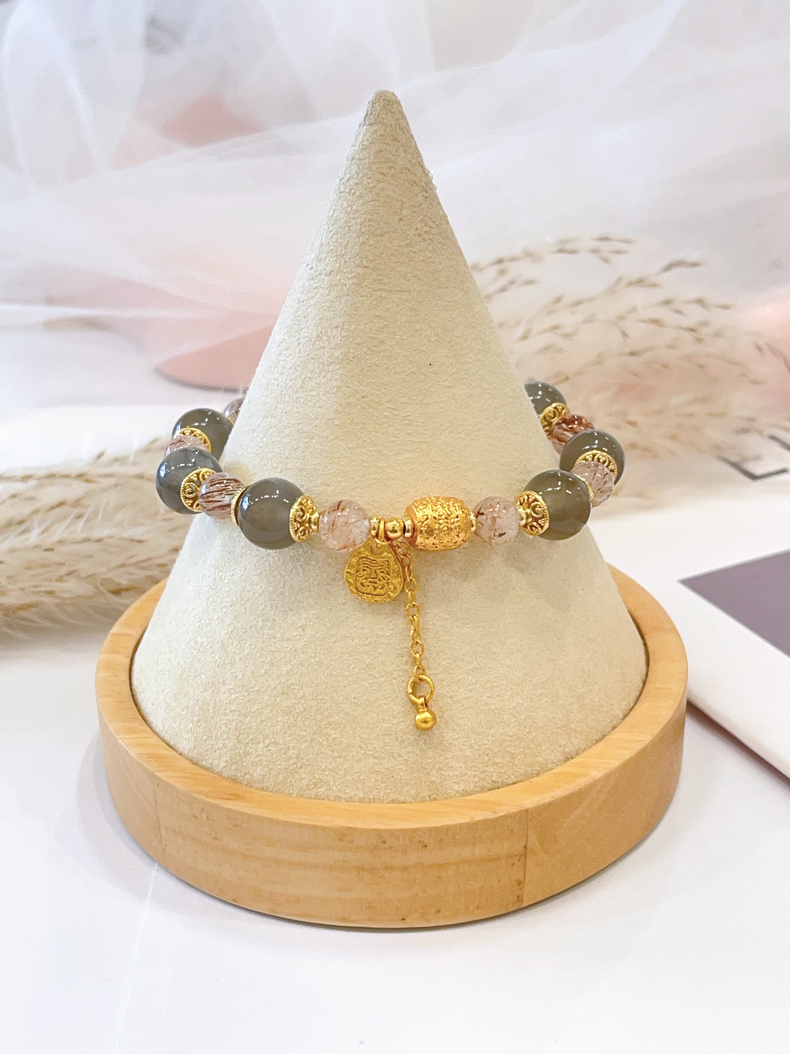 🌙 银月光 × 黑超手串 Silver Moonstone & Black Super Seven