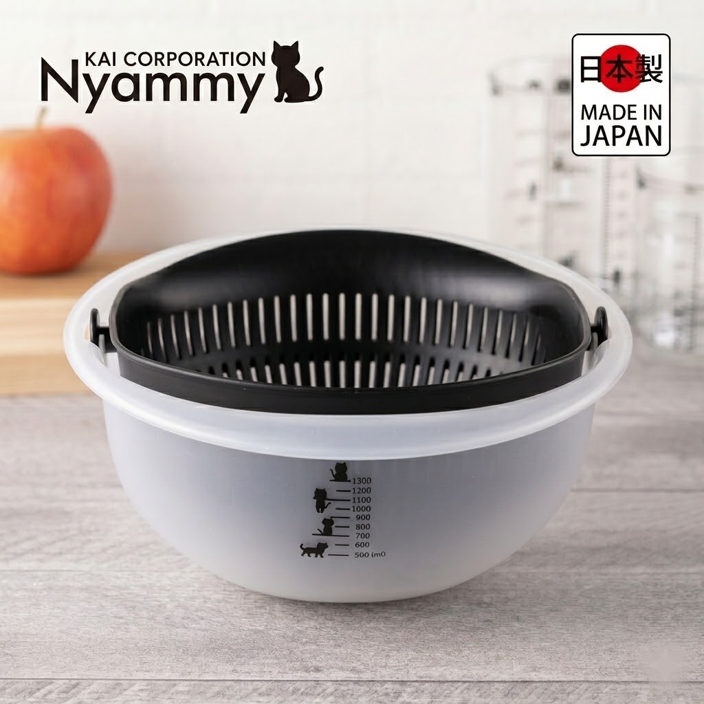🔥🔥【日本製《貝印》NYAMMY喵咪二合一洗菜濾水籃】