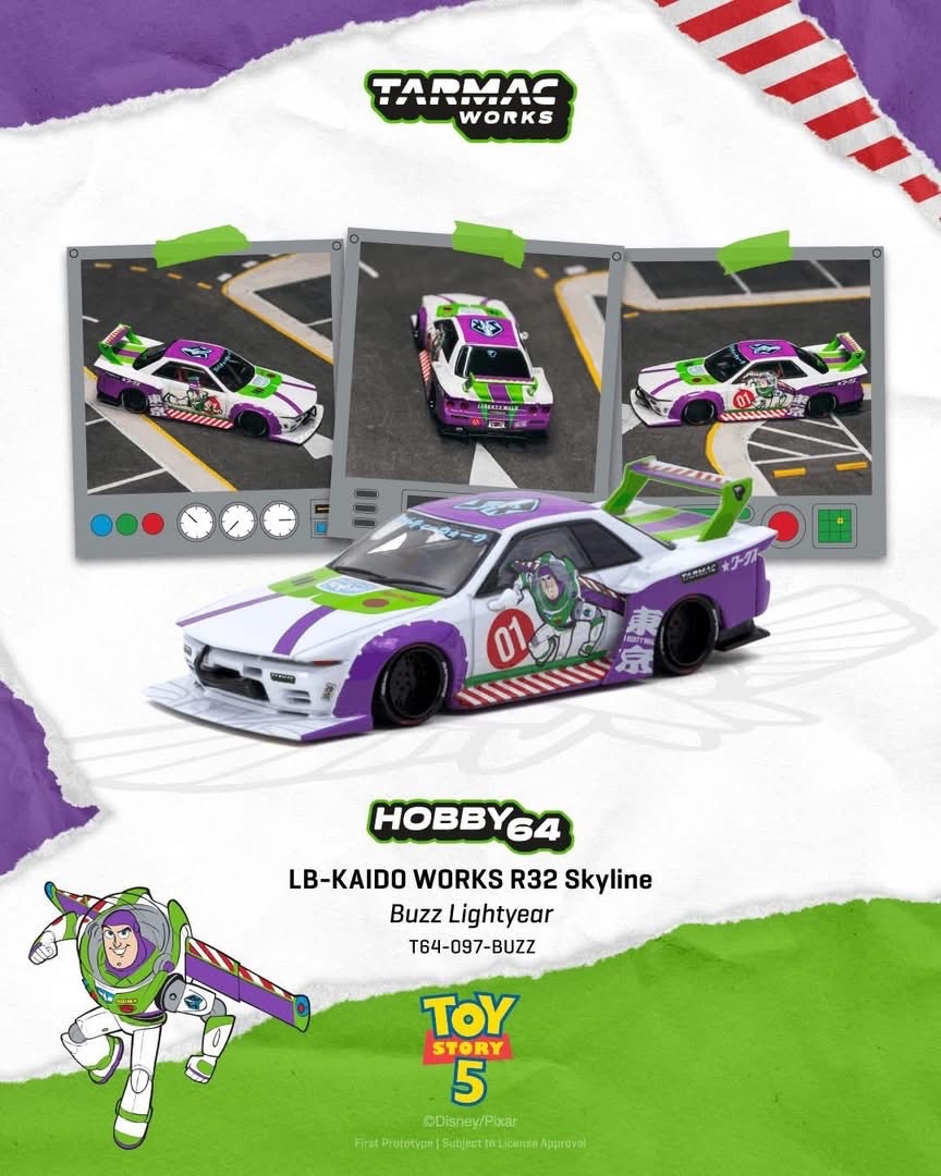 (預訂 Pre Order) Tarmac Works (T64-097-BUZZ) LB-KAIDO WORKS R32 Skyline Buzz Lightyear