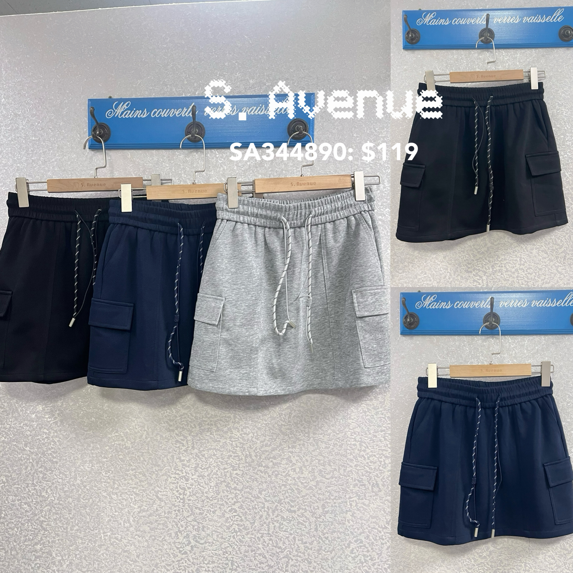 SA344890: 橡筋腰側有方袋短裙