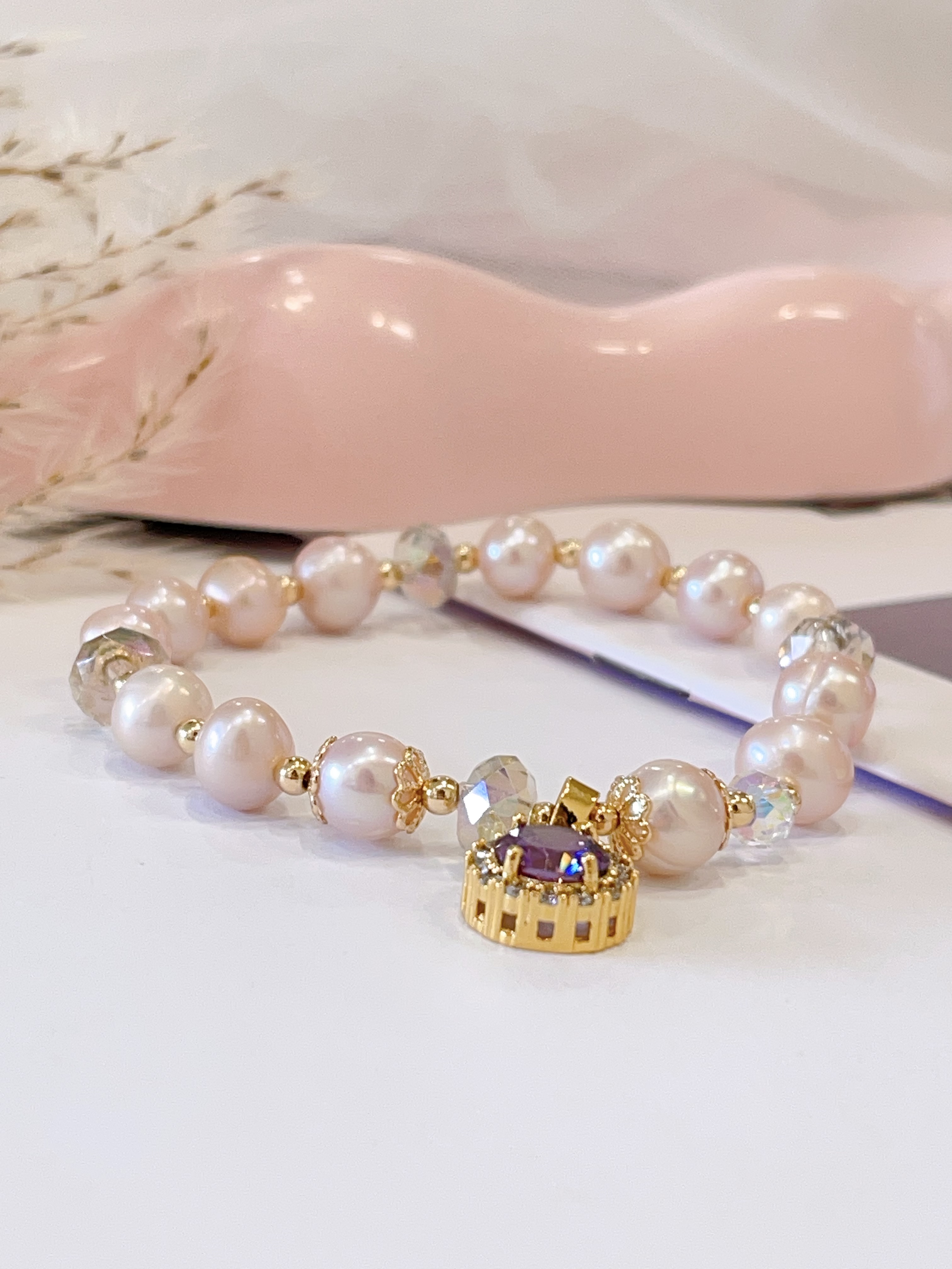 🤍✨ 珍珠 × 切割白水晶手串 Freshwater Pearl & Faceted Clear Quartz | 8mm