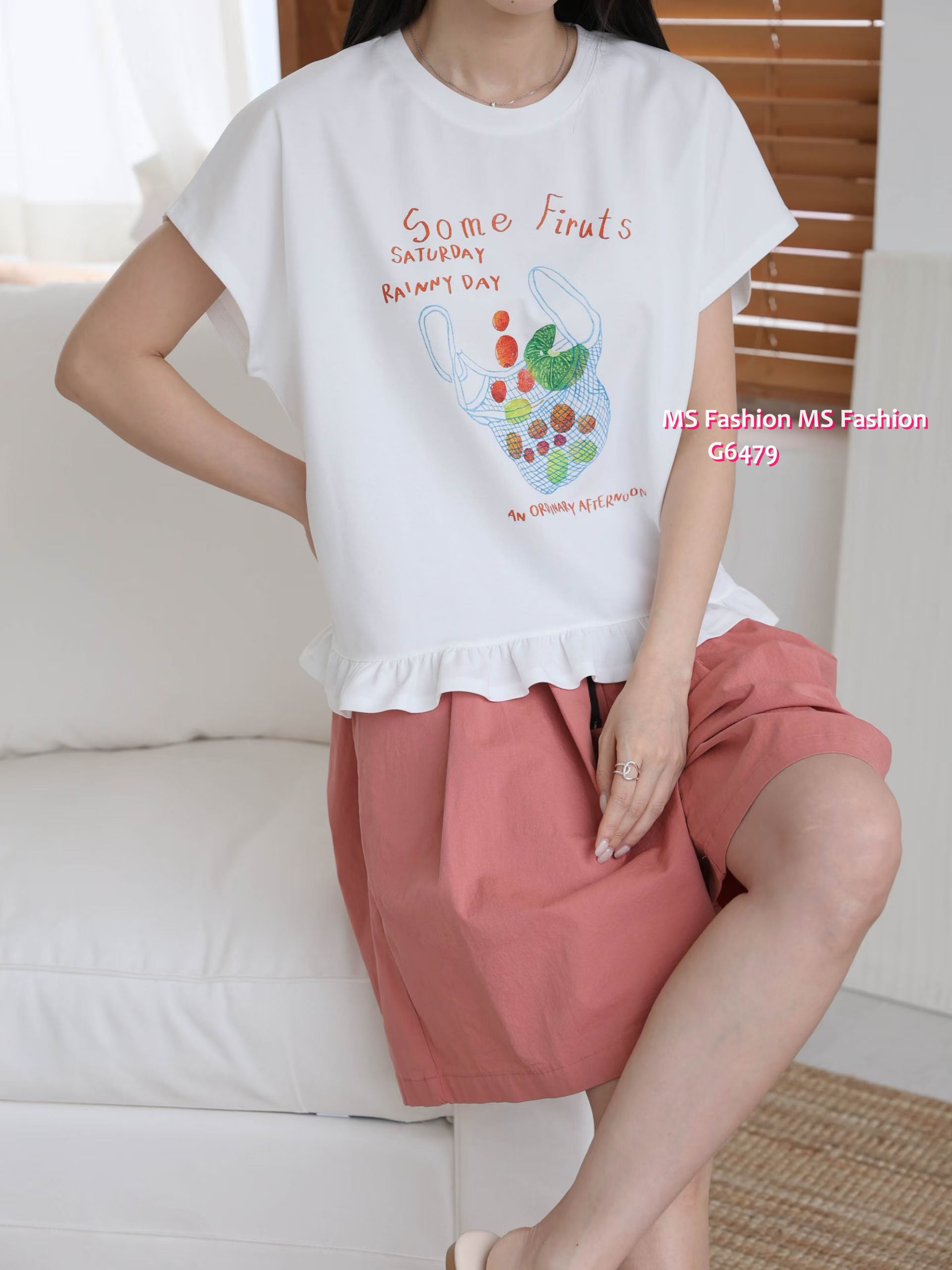G6479 靚print ruffle腳top