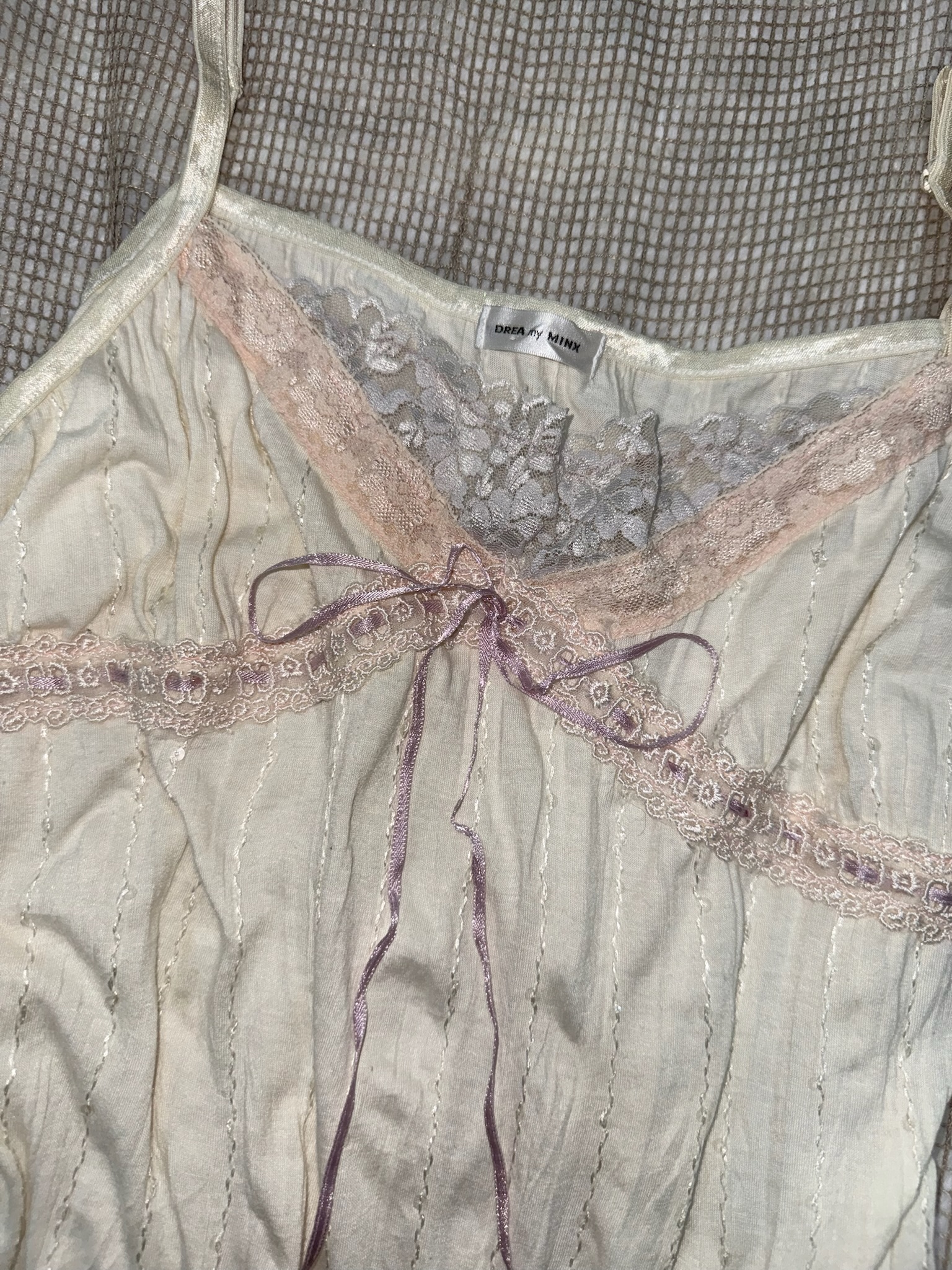 Cream Lace Trim Camisole with Ribbon Detail
