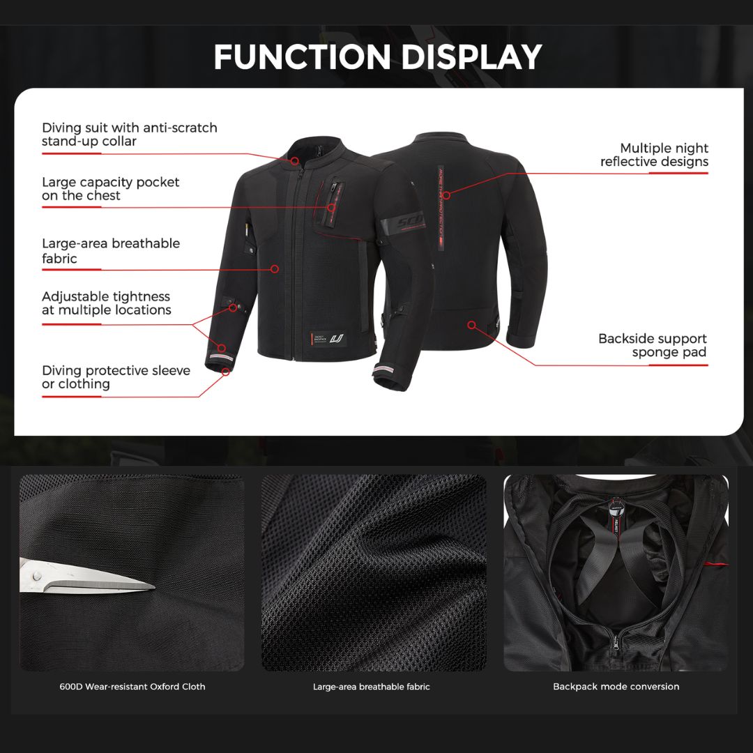 SCOYCO JK330 Motorcycle Riding Jacket Transform to Backpack | CE Protector | Touring Racing Jaket Motor Lelaki