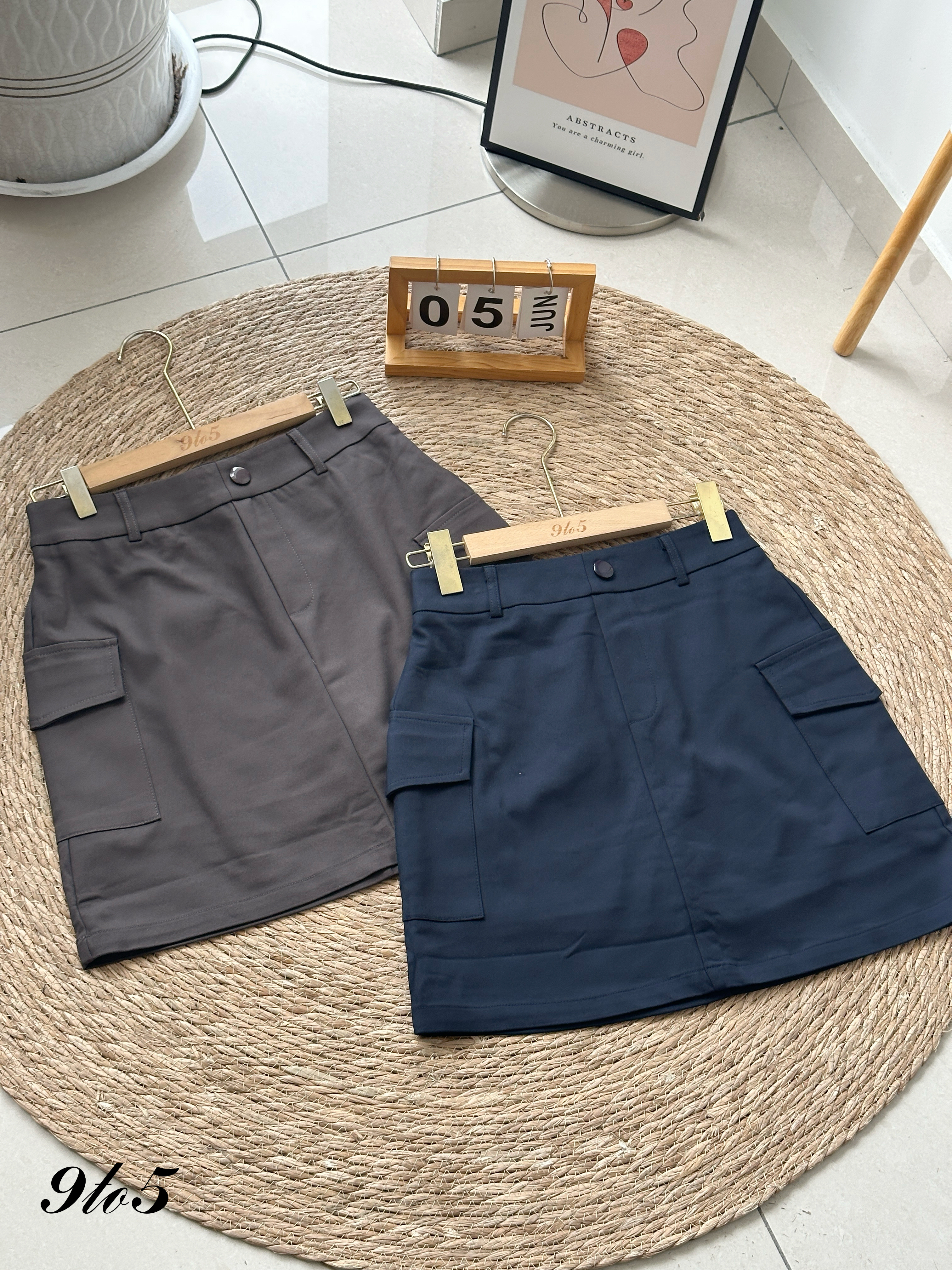 S1903 A Line Short Skirt - Blue & Grey