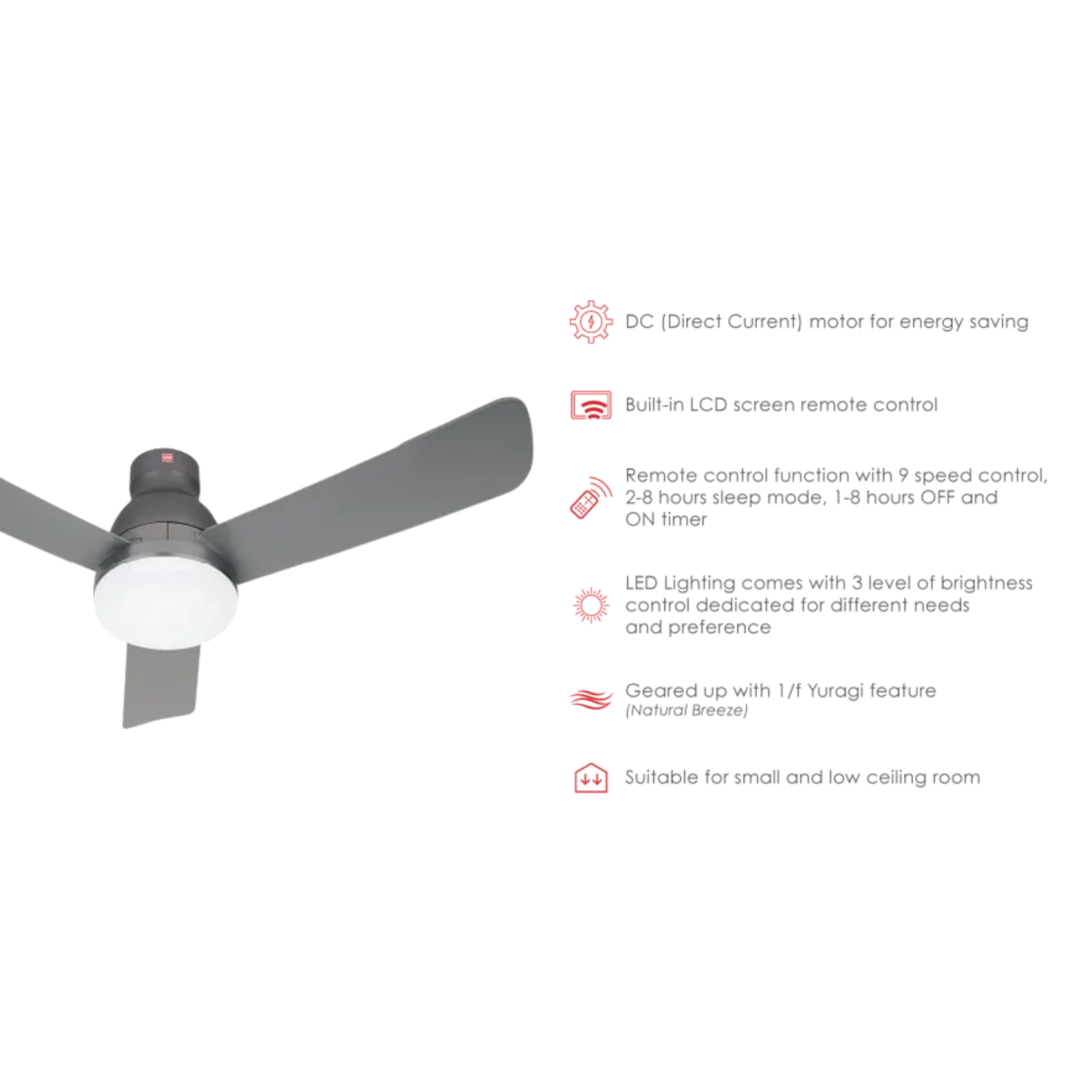 KDK 48" LED Remote Ceiling Fan K12UX (Elegant Grey)