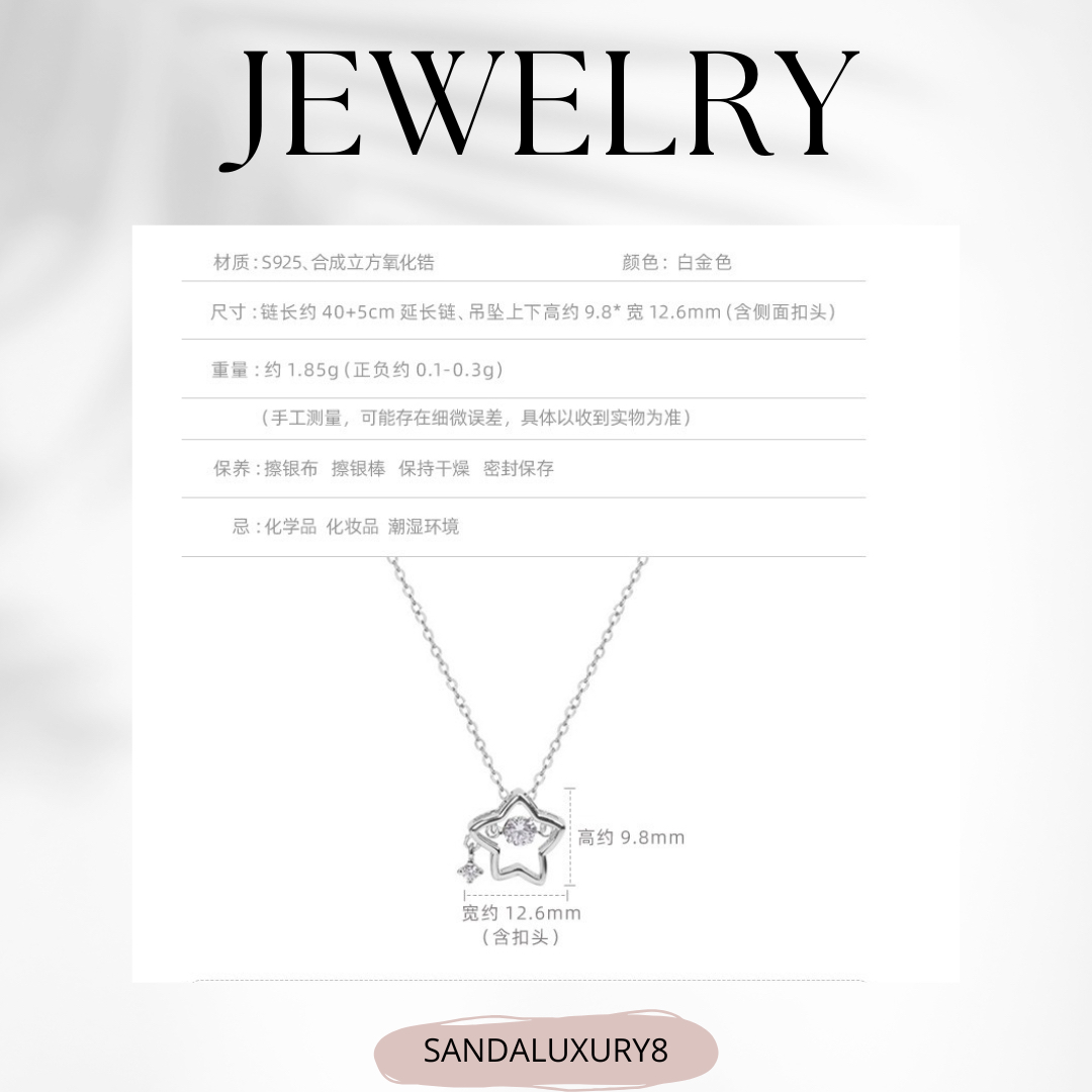 Silver Star Necklace with Diamond Pendant for Women  SANDALUXURY8