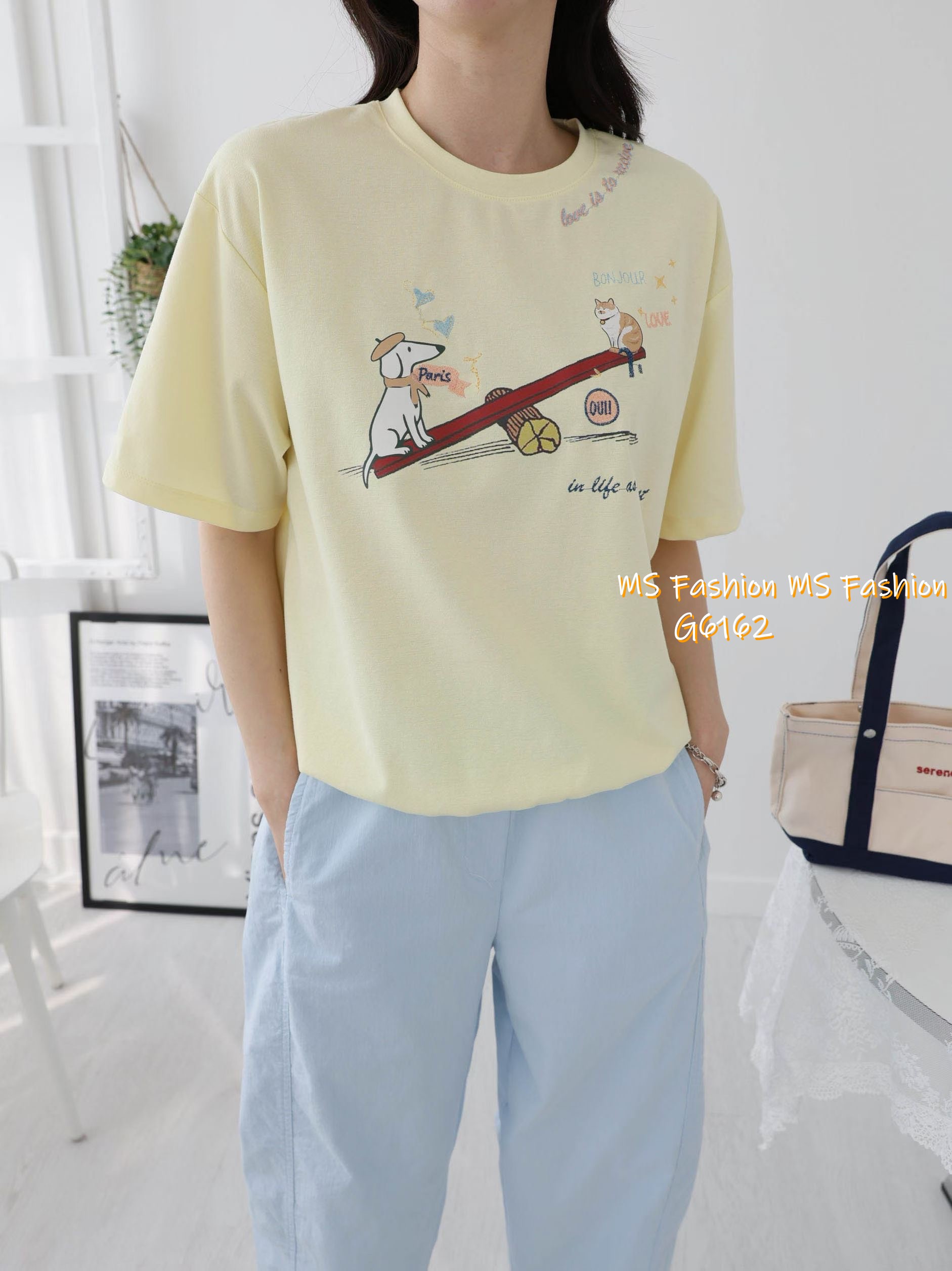 G6162 韓國🇰🇷靚料可愛貓狗圖案top