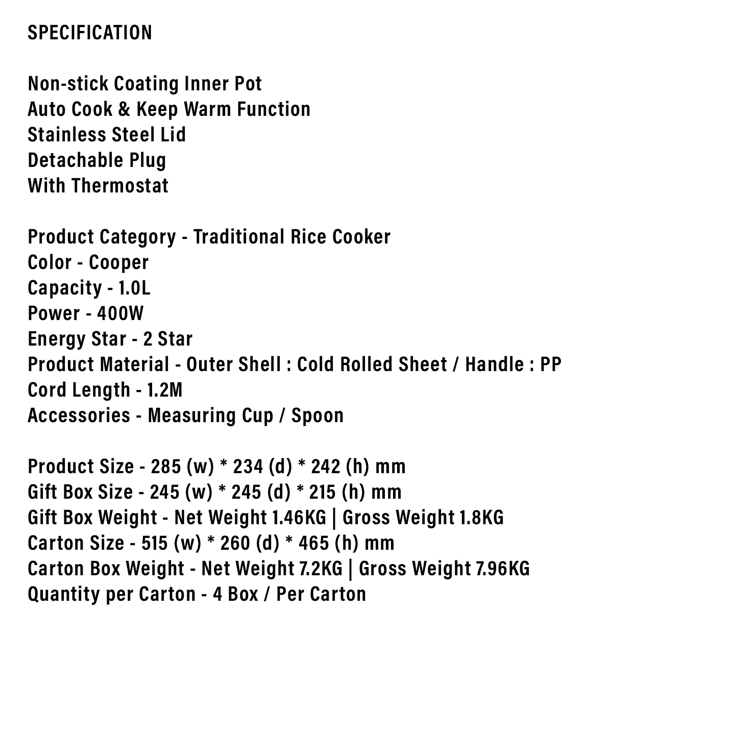 Faber 1.0L Traditional Rice Cooker (FRC 610)
