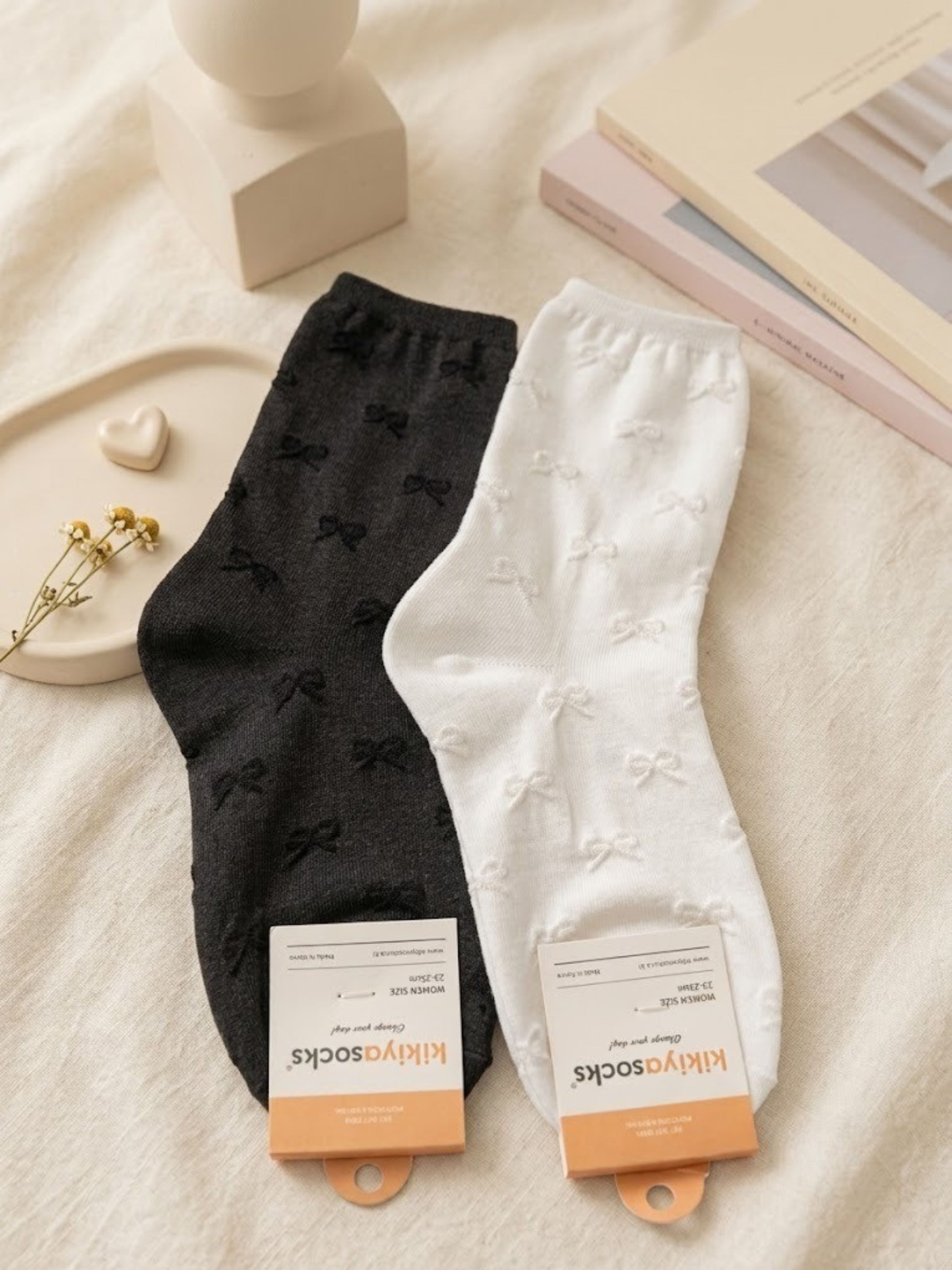 Korean Ribbon Knit Women's High Crew Socks