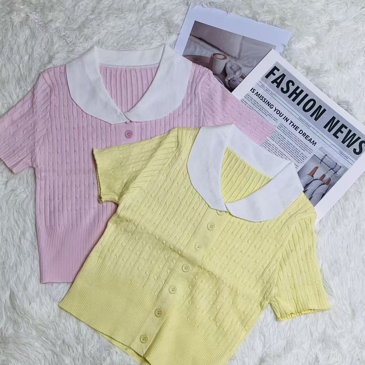 T20016#87057 [Knit Short Sleeve Top] Sweet Daily Style