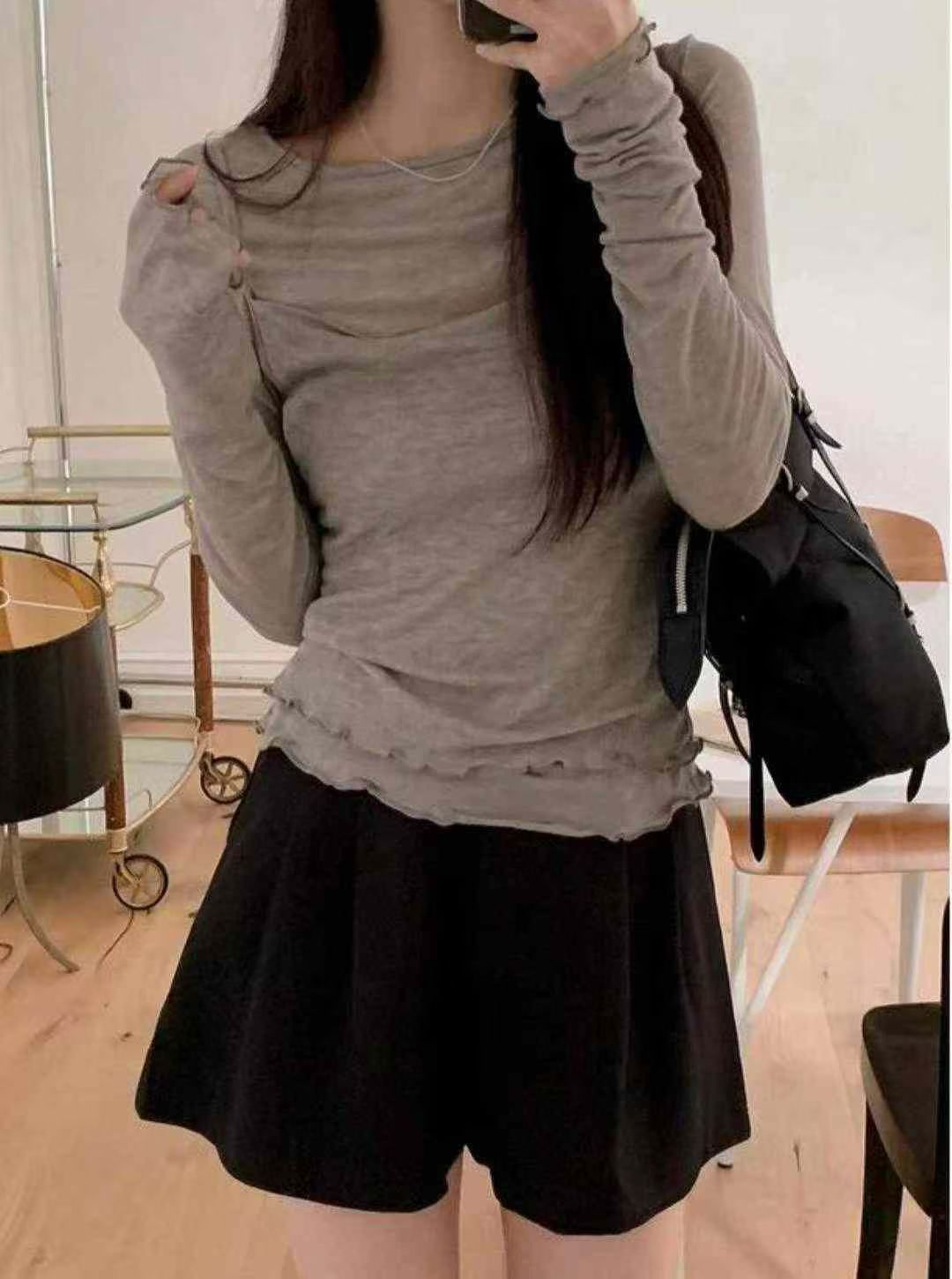 【休閒甜美】木耳邊兩件套薄身上衣