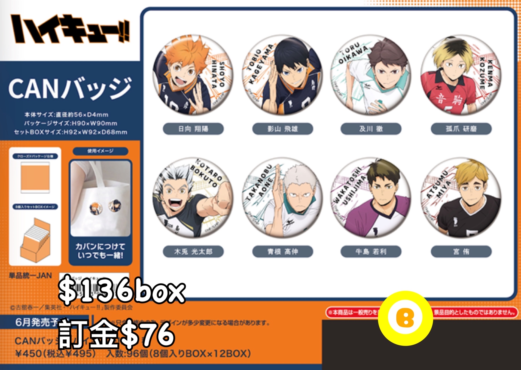 Preorder預訂6/2026年排球少年襟章原盒