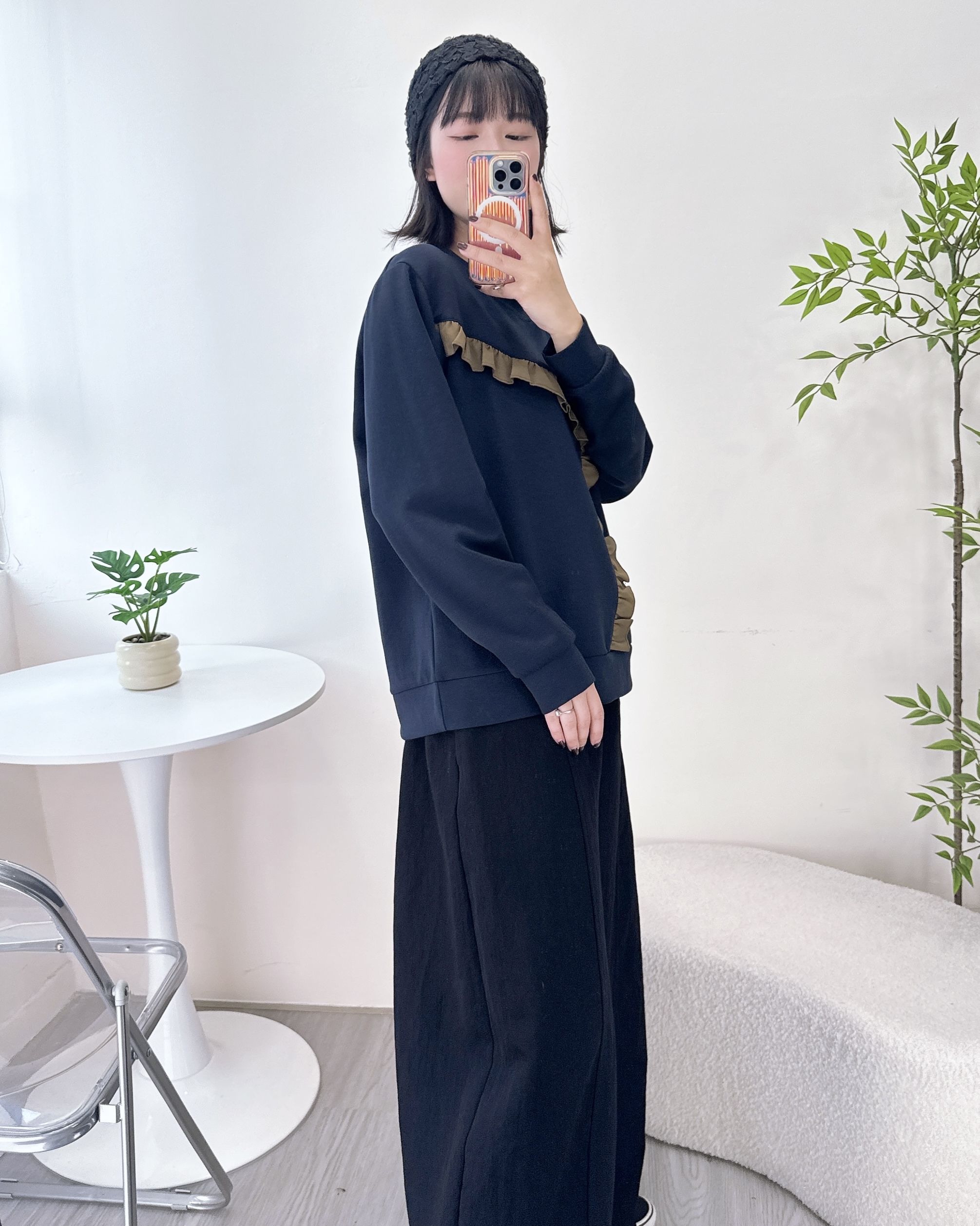 撞色車荷葉邊衛衣 3色