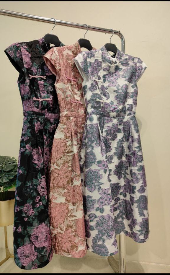 旗袍立领与斜襟盘扣连身裙 2118