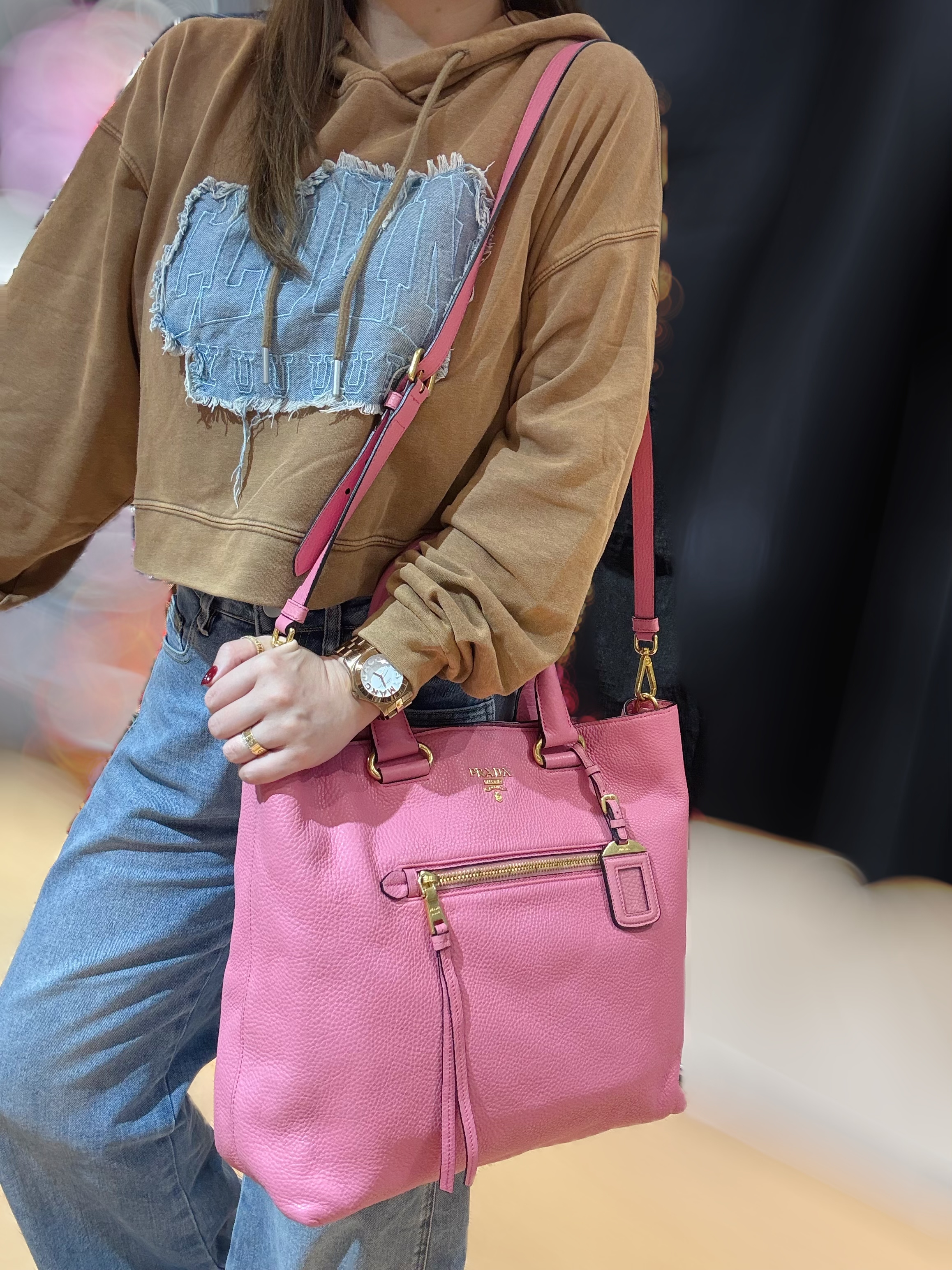 Prada leather shoppings tote pink
